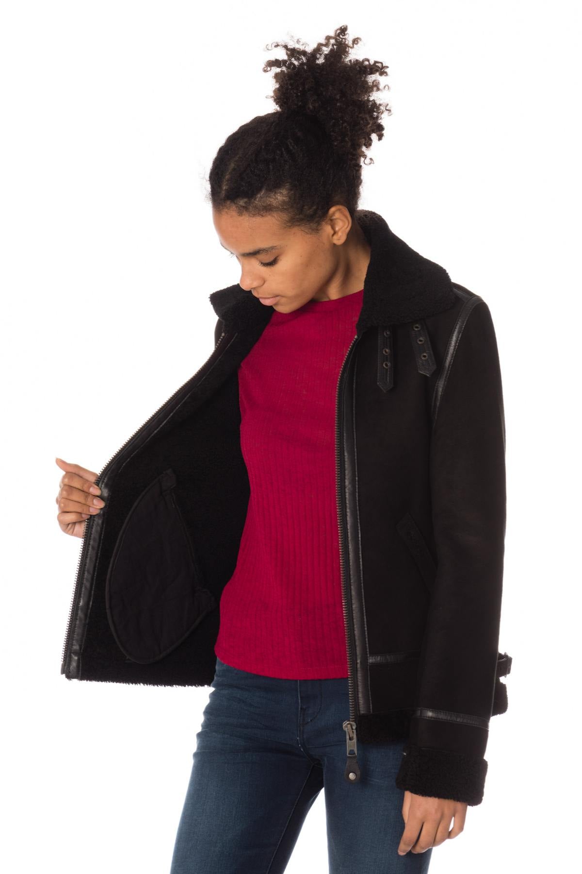 Black Schott bomber for trendy women - Image n°6