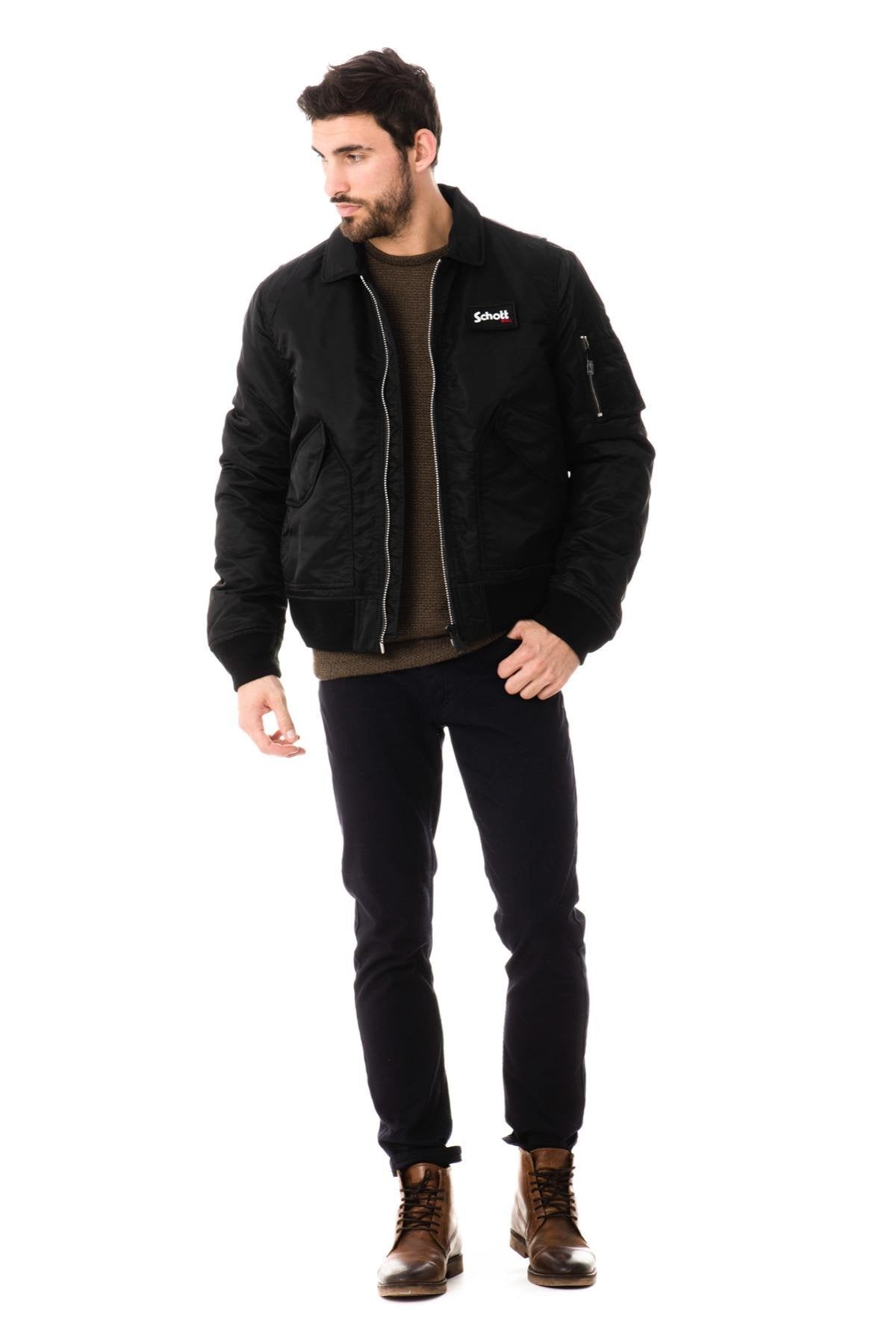 Black nylon bombers for men. - Image n°2