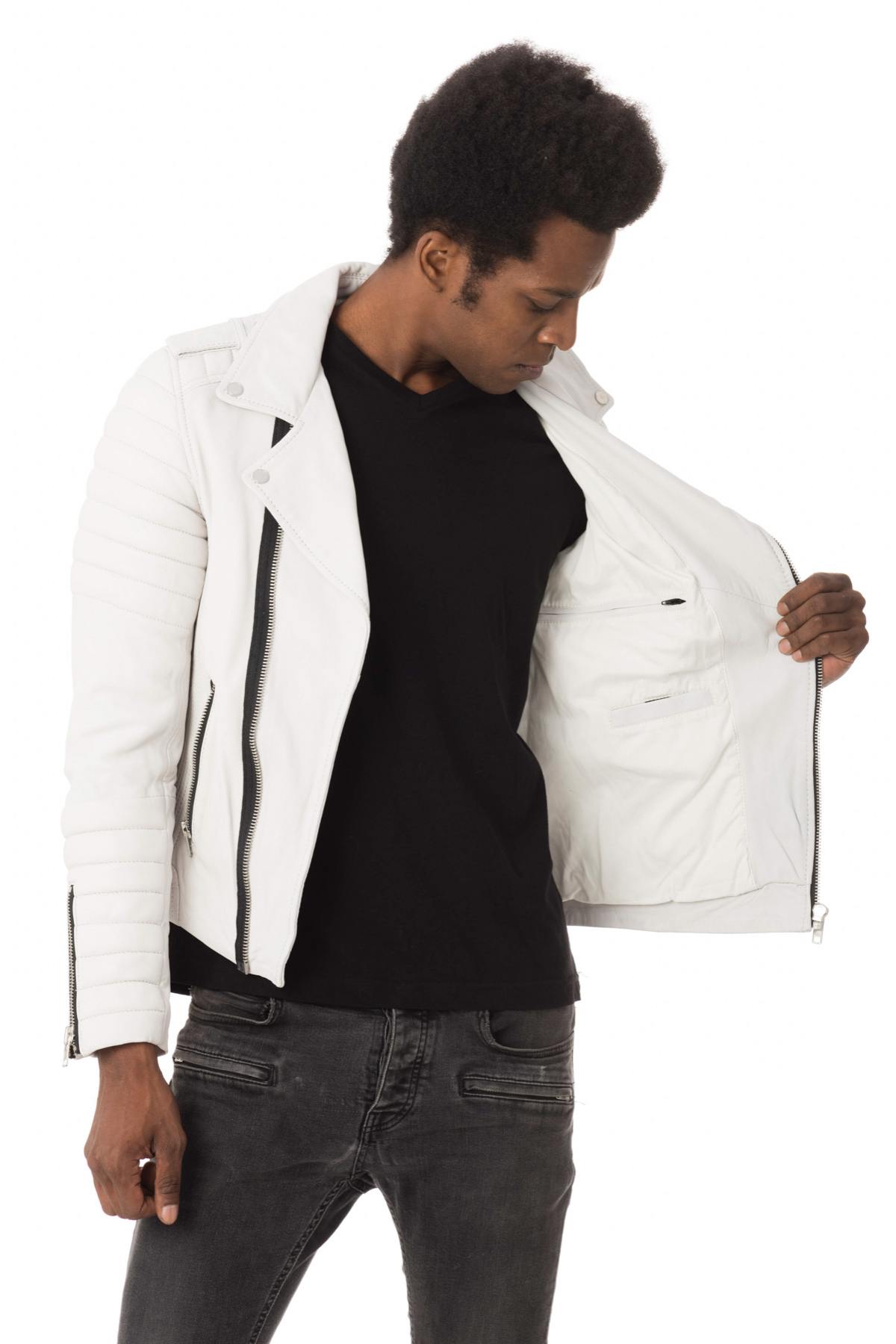 Perfecto style white lambskin jacket - Image n°7