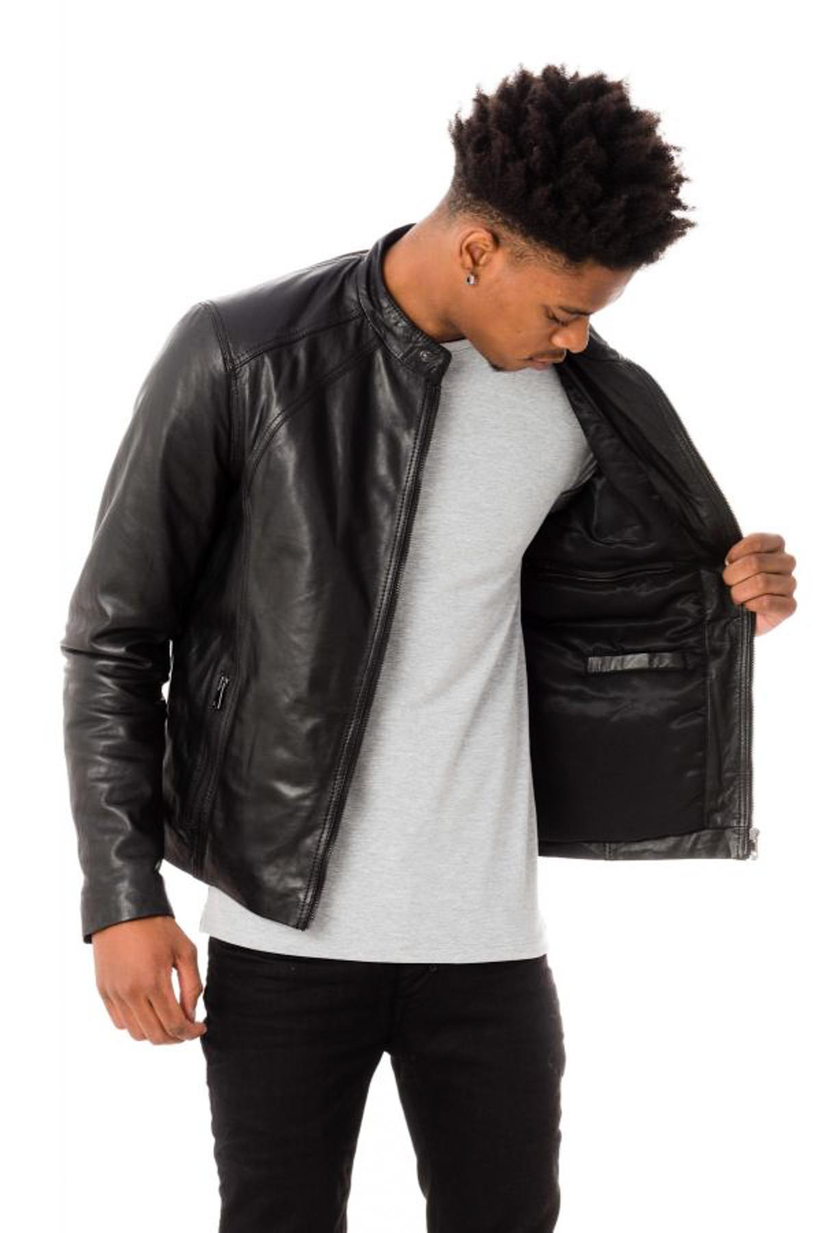 Men's black round neck jacket - Image n°12