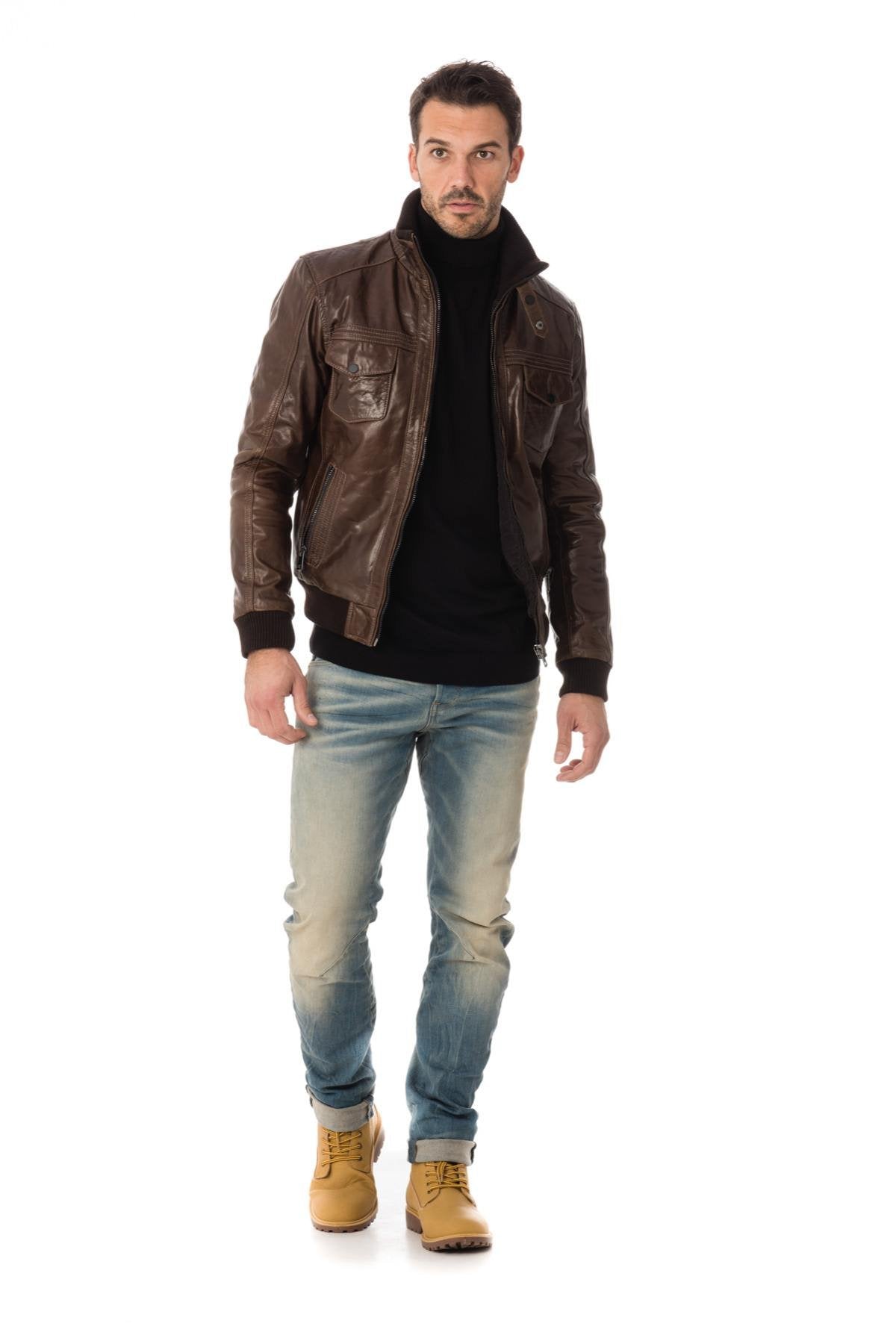 Serge Pariente jacket in brown buffalo leather - Image n°2