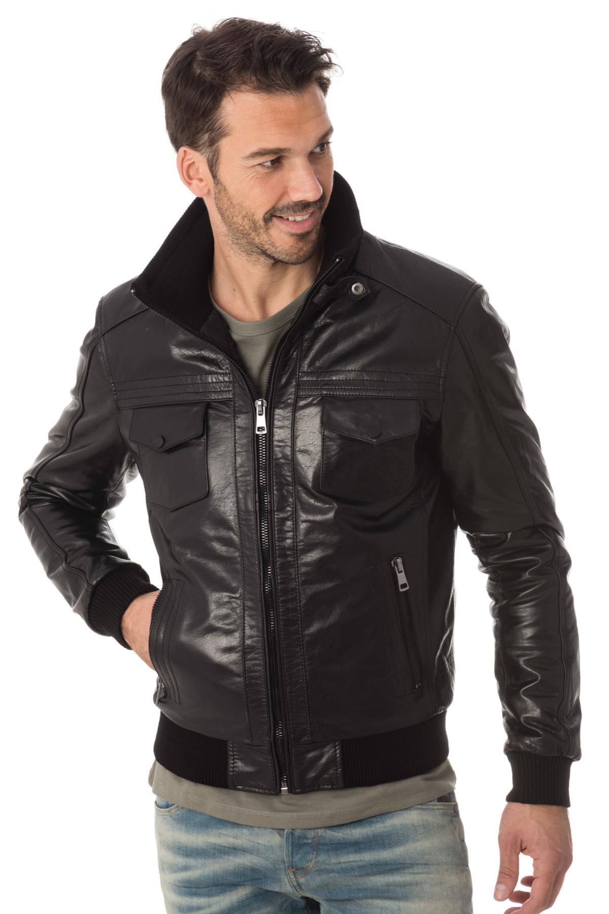 Serge Pariente jacket in black buffalo leather - Image n°1