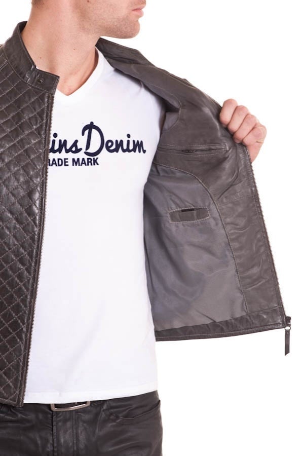 Men's Gray Leather Jacket Serge Pariente - Image n°2