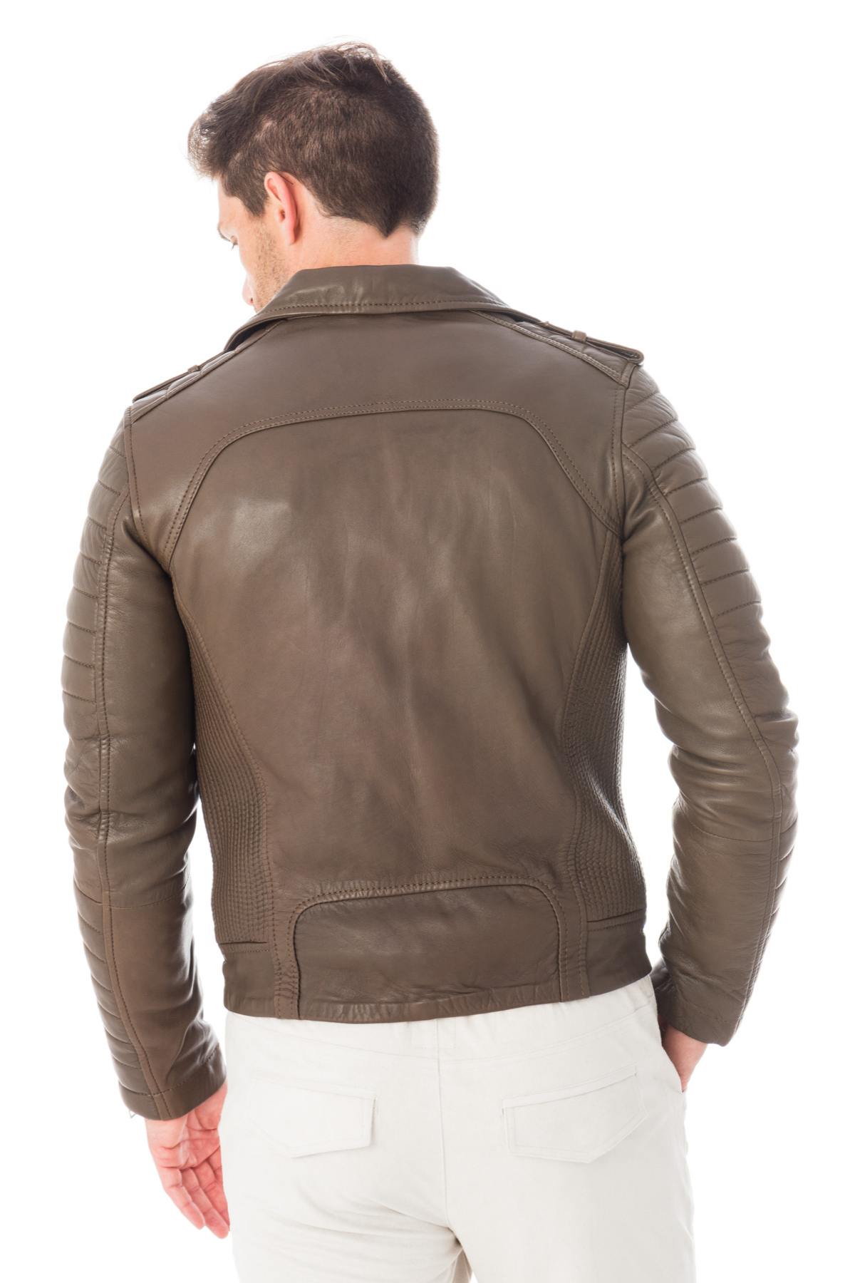 Men's khaki lambskin leather perfecto - Image n°5