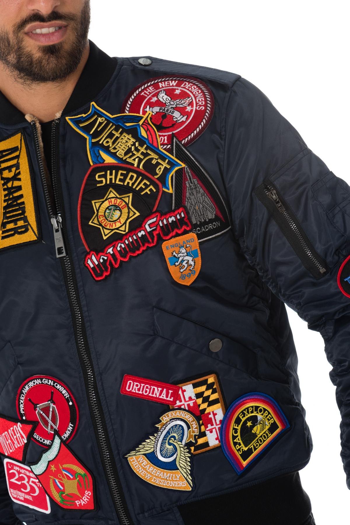 Navy blue bomber jacket with The New Designers patches - Image n°6