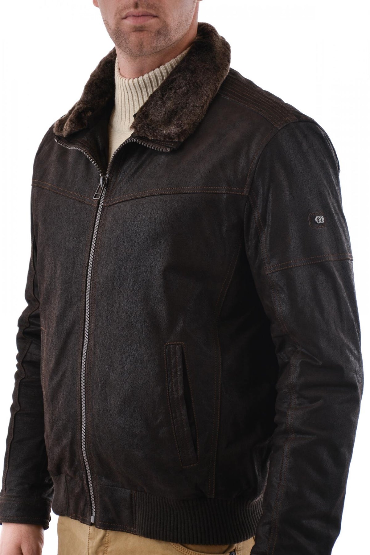 Trapper jacket in brown split leather - Image n°3