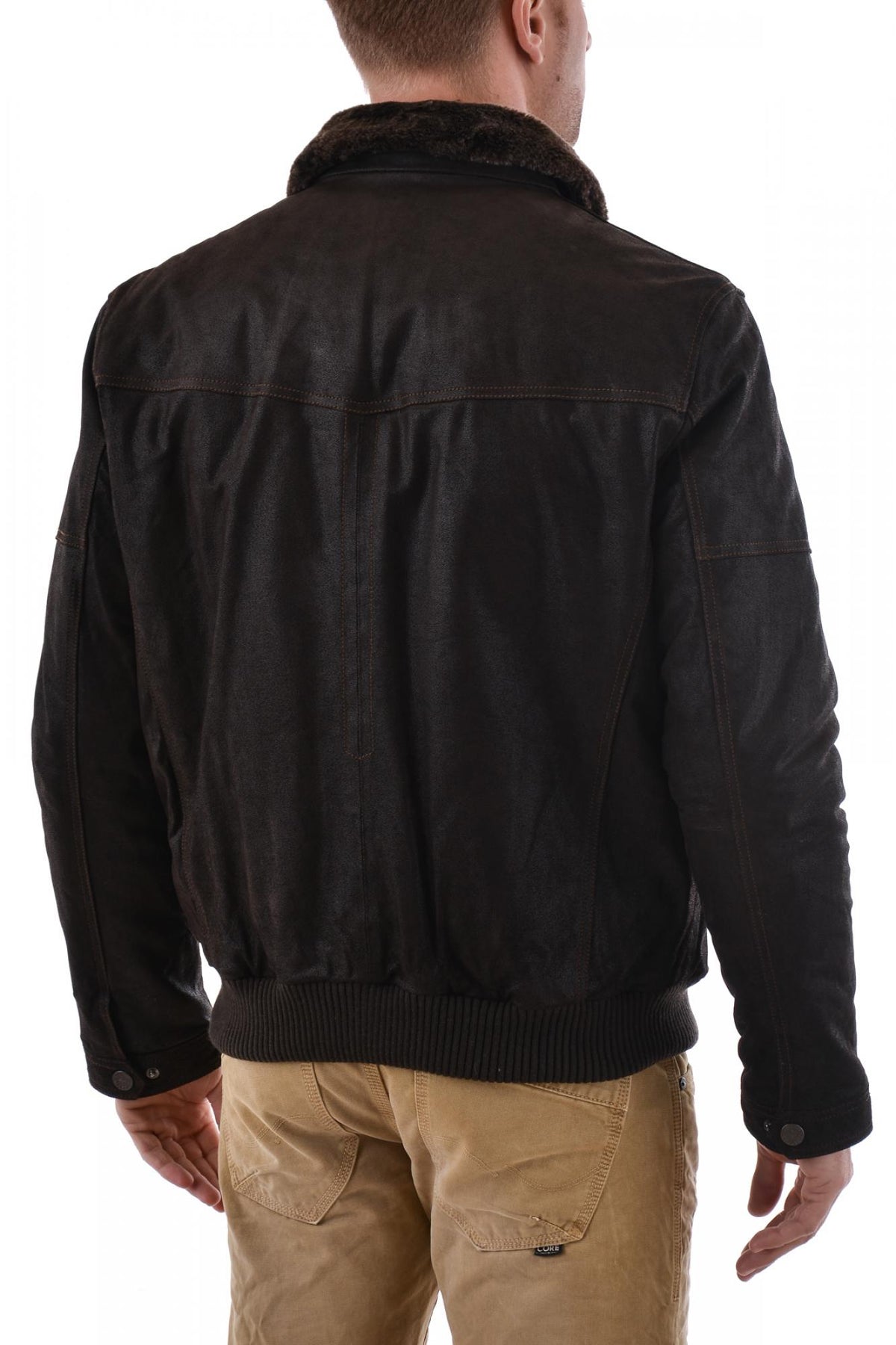 Trapper jacket in brown split leather - Image n°4