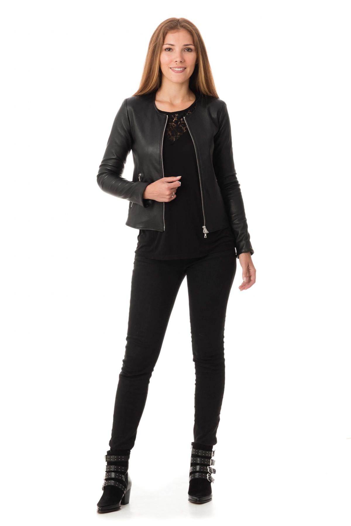 Women's black Spencer in sheepskin - Image n°2