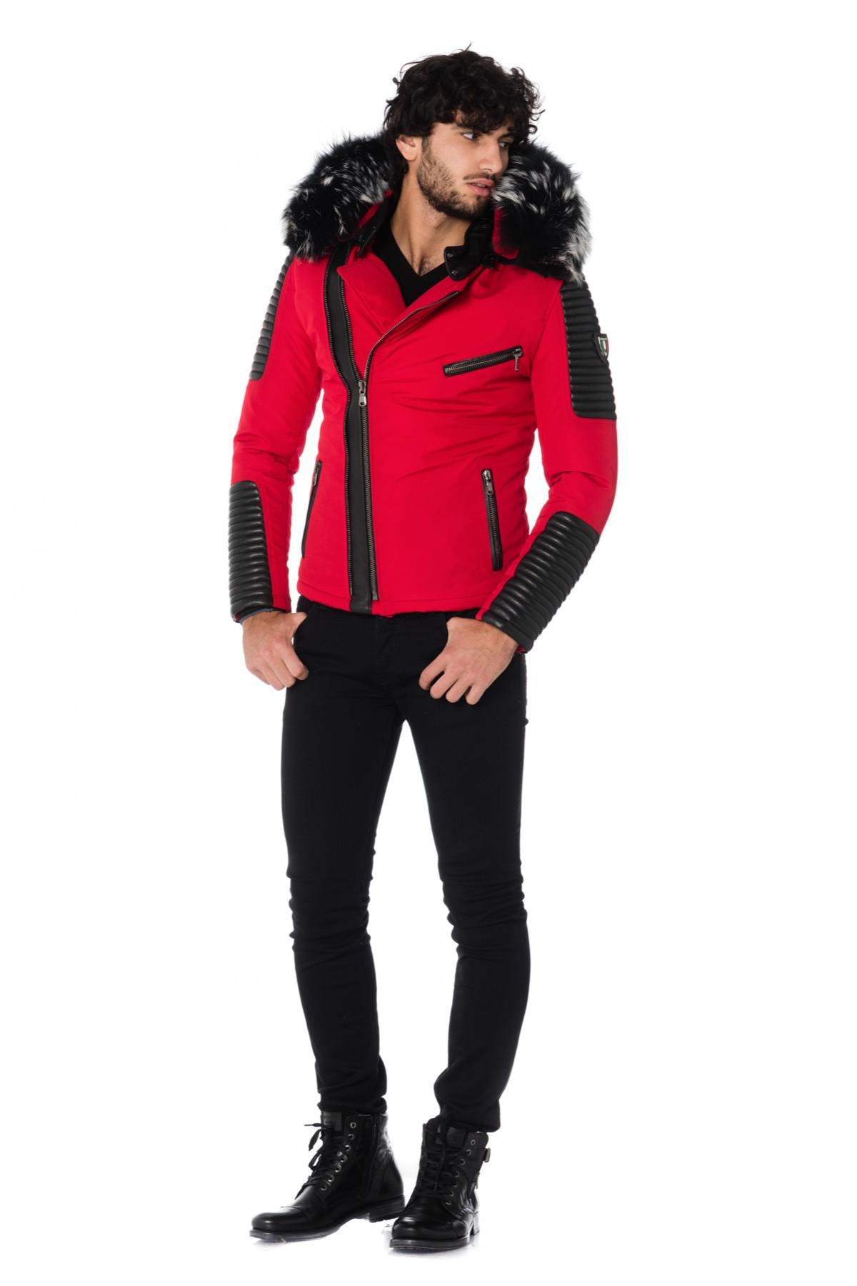 Red and black down jacket with silver Ventiuno collar - Image n°2