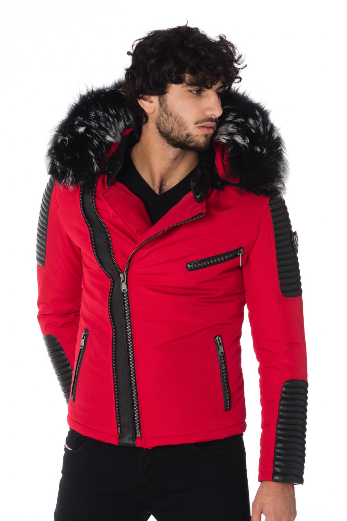 Red and black down jacket with silver Ventiuno collar - Image n°1