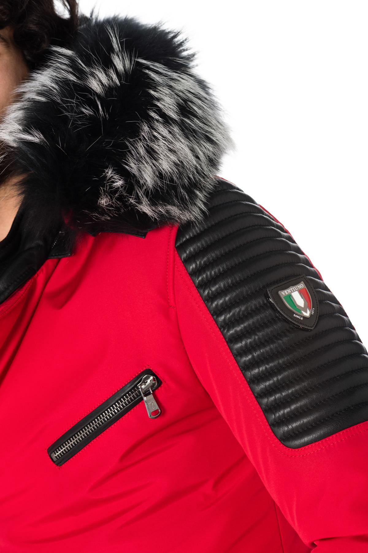 Red and black down jacket with silver Ventiuno collar - Image n°5