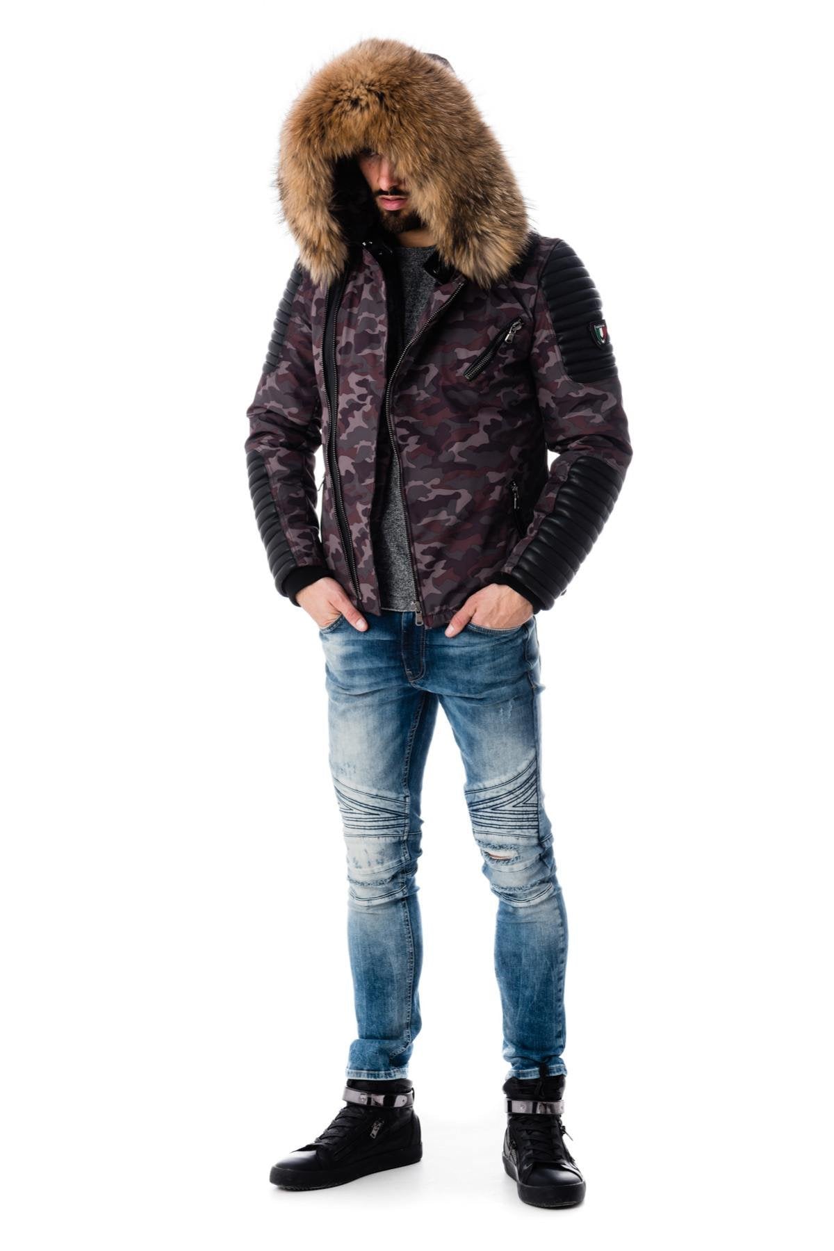 Camouflage furry down jacket - Image n°2