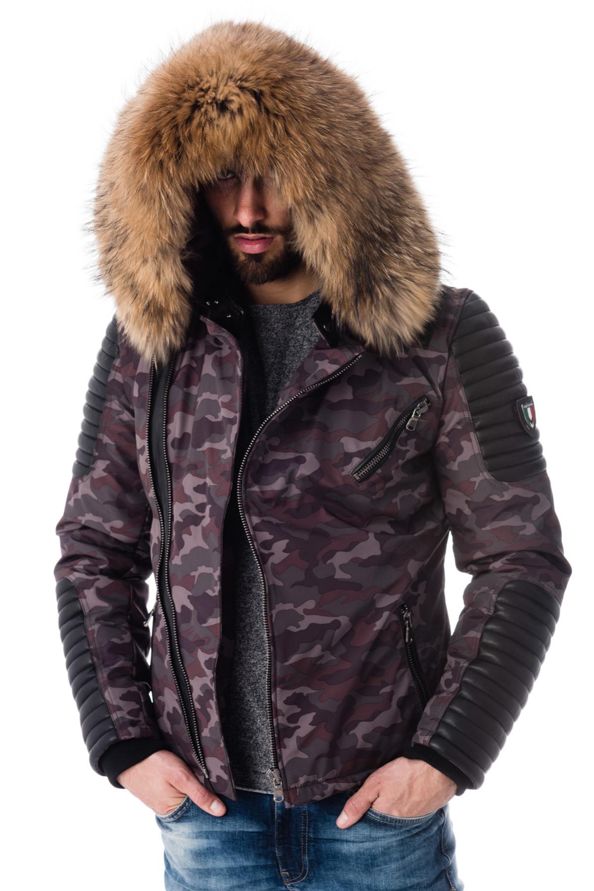 Camouflage furry down jacket - Image n°1