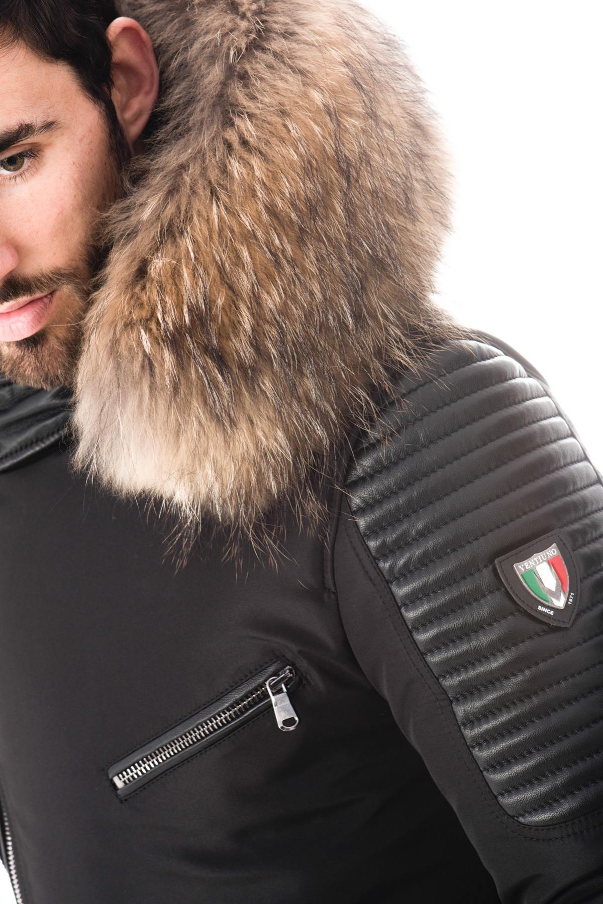 Men's Ventiuno Black down jacket with raccoon fur - Image n°7