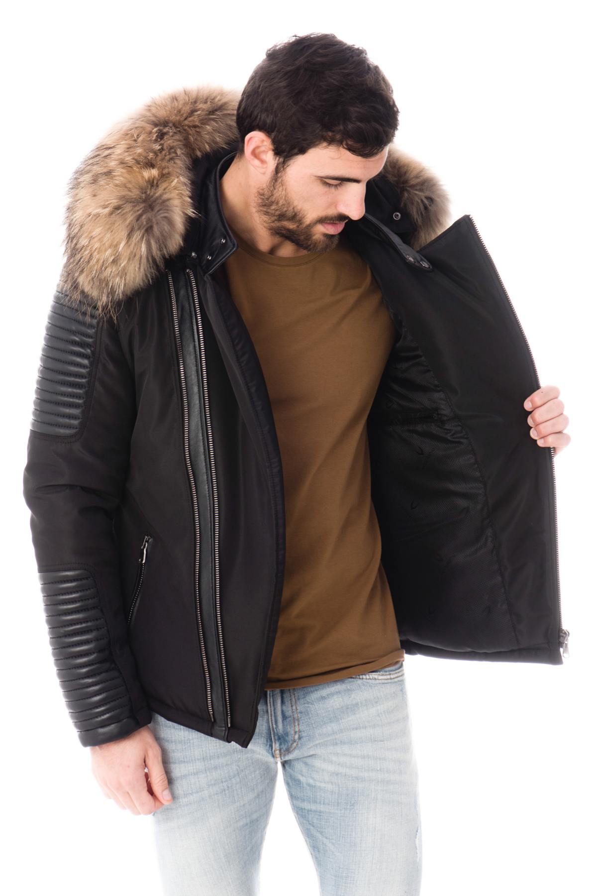 Men's Ventiuno Black down jacket with raccoon fur - Image n°5