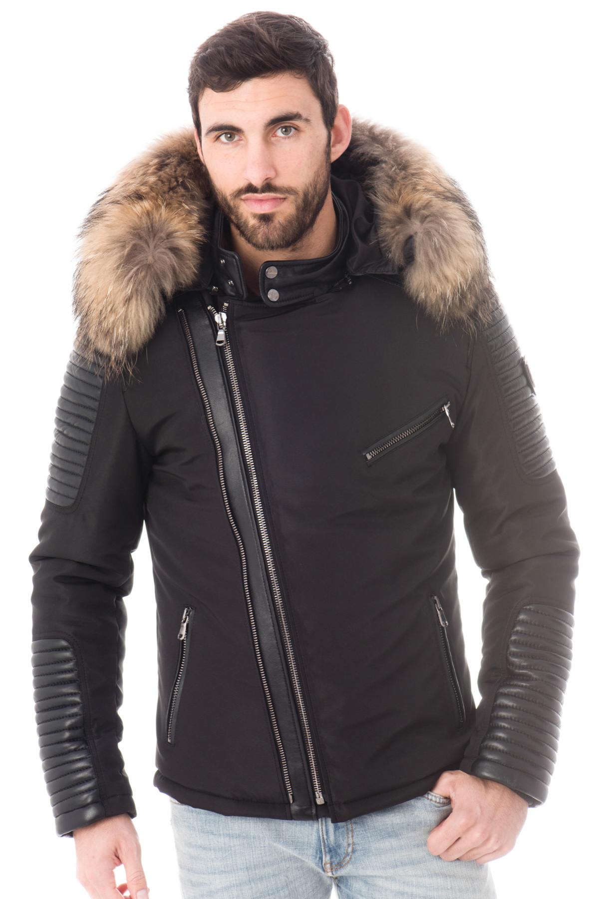 Men's Ventiuno Black down jacket with raccoon fur - Image n°3