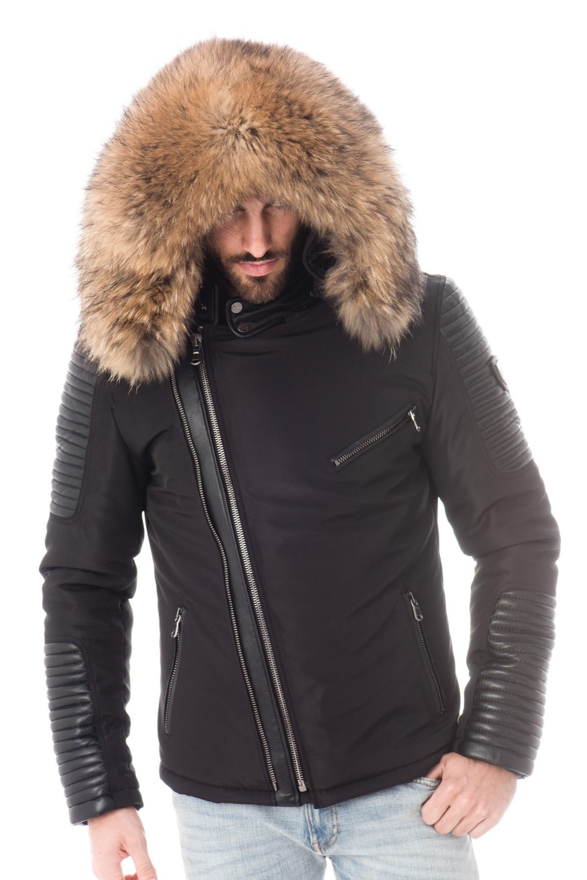 Men's Ventiuno Black down jacket with raccoon fur - Image n°4