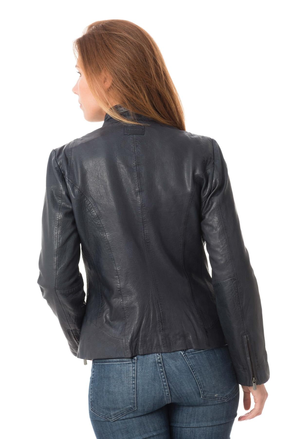 Women's navy blue lambskin jacket - Image n°6