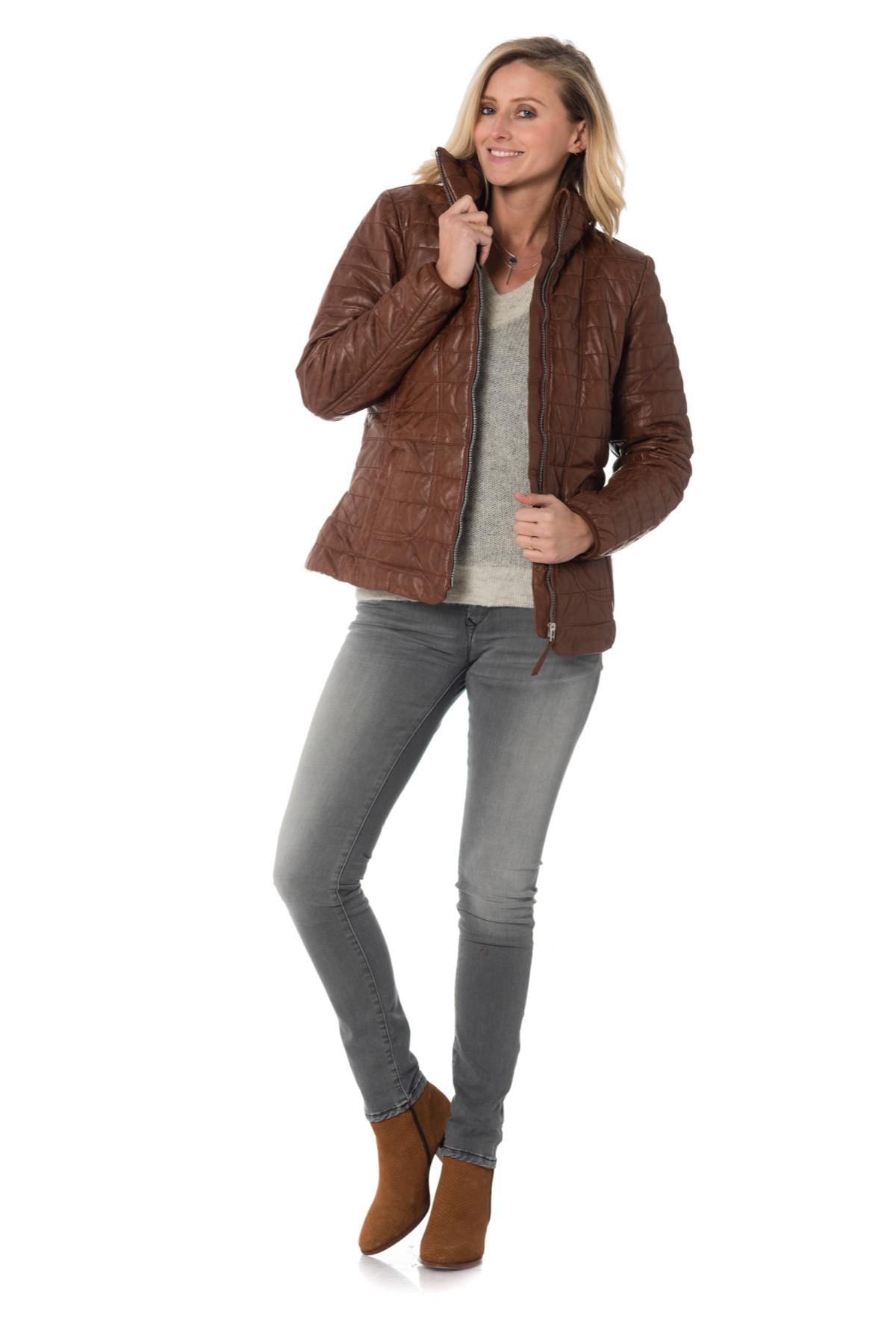 Women's fitted cognac down jacket - Image n°2