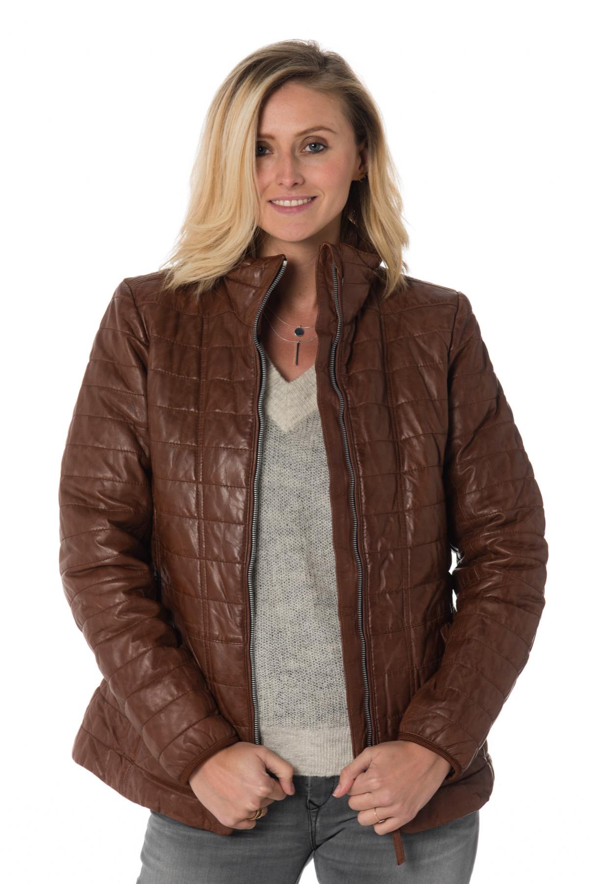 Women's fitted cognac down jacket - Image n°3