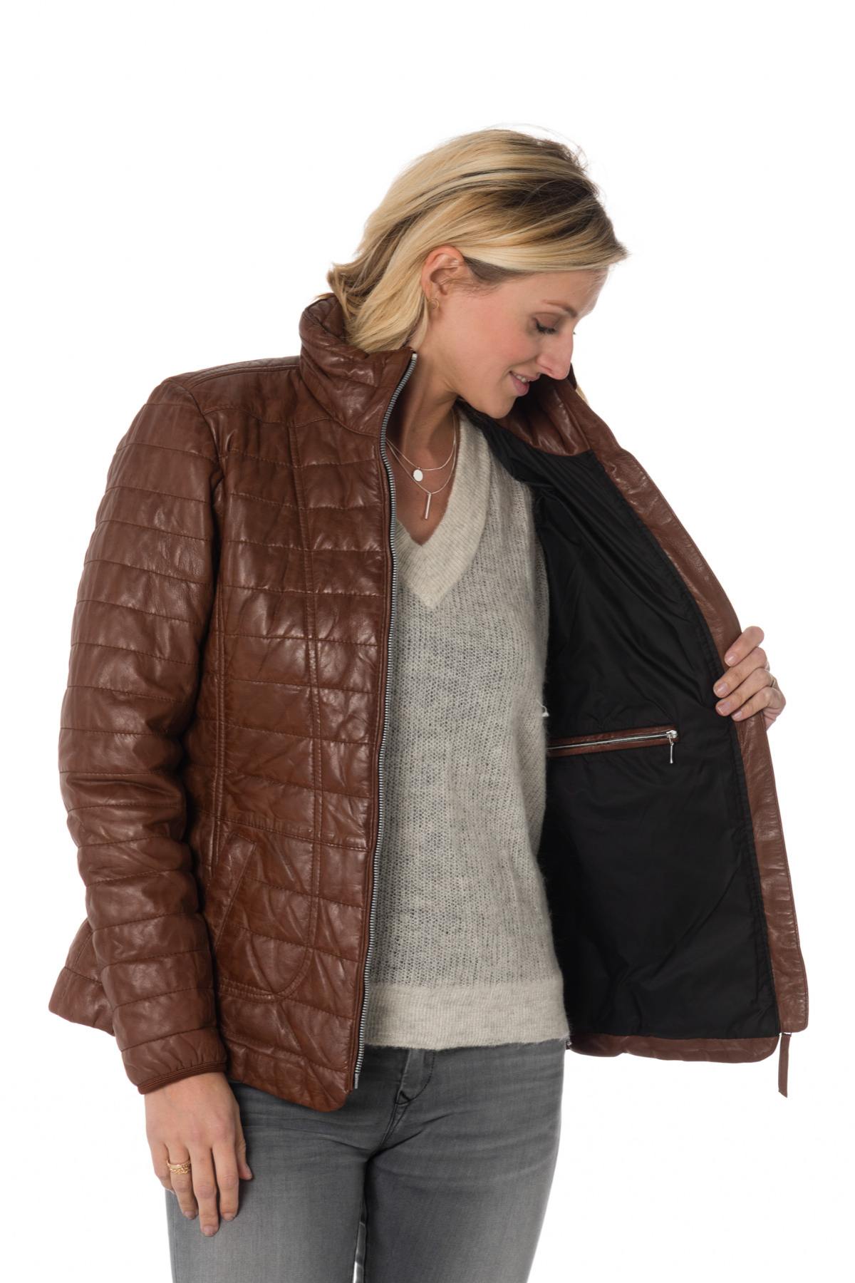 Women's fitted cognac down jacket - Image n°6