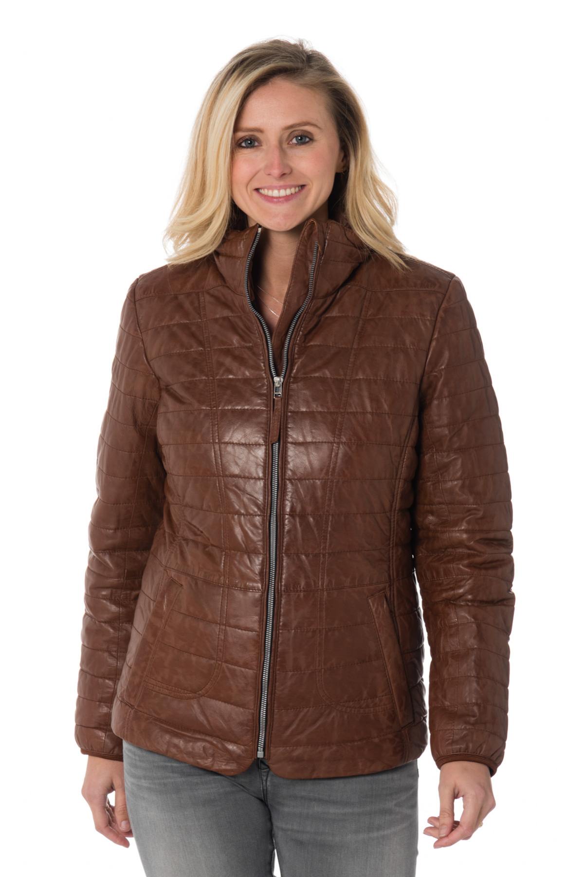 Women's fitted cognac down jacket - Image n°4