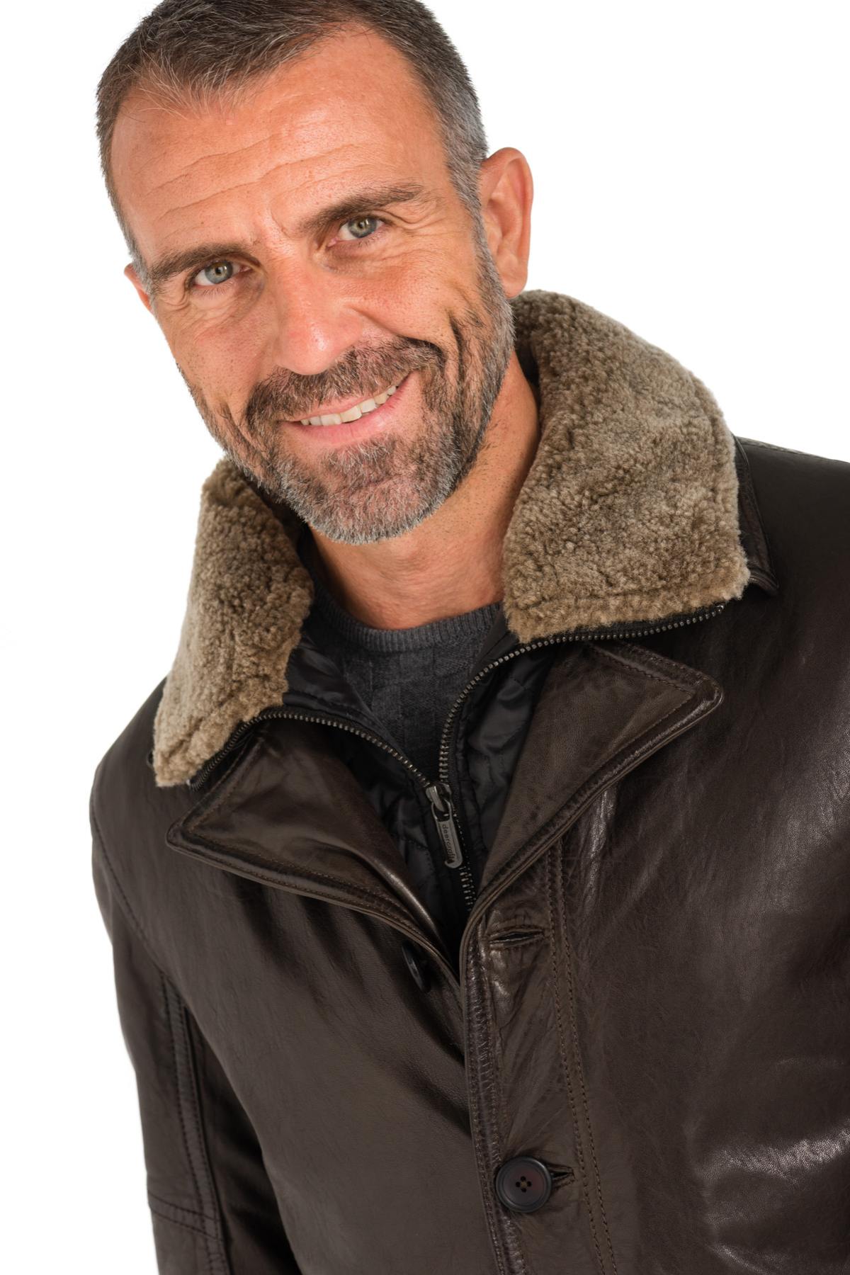  Men's sheepskin leather jacket with lambswool collar - Image n°3