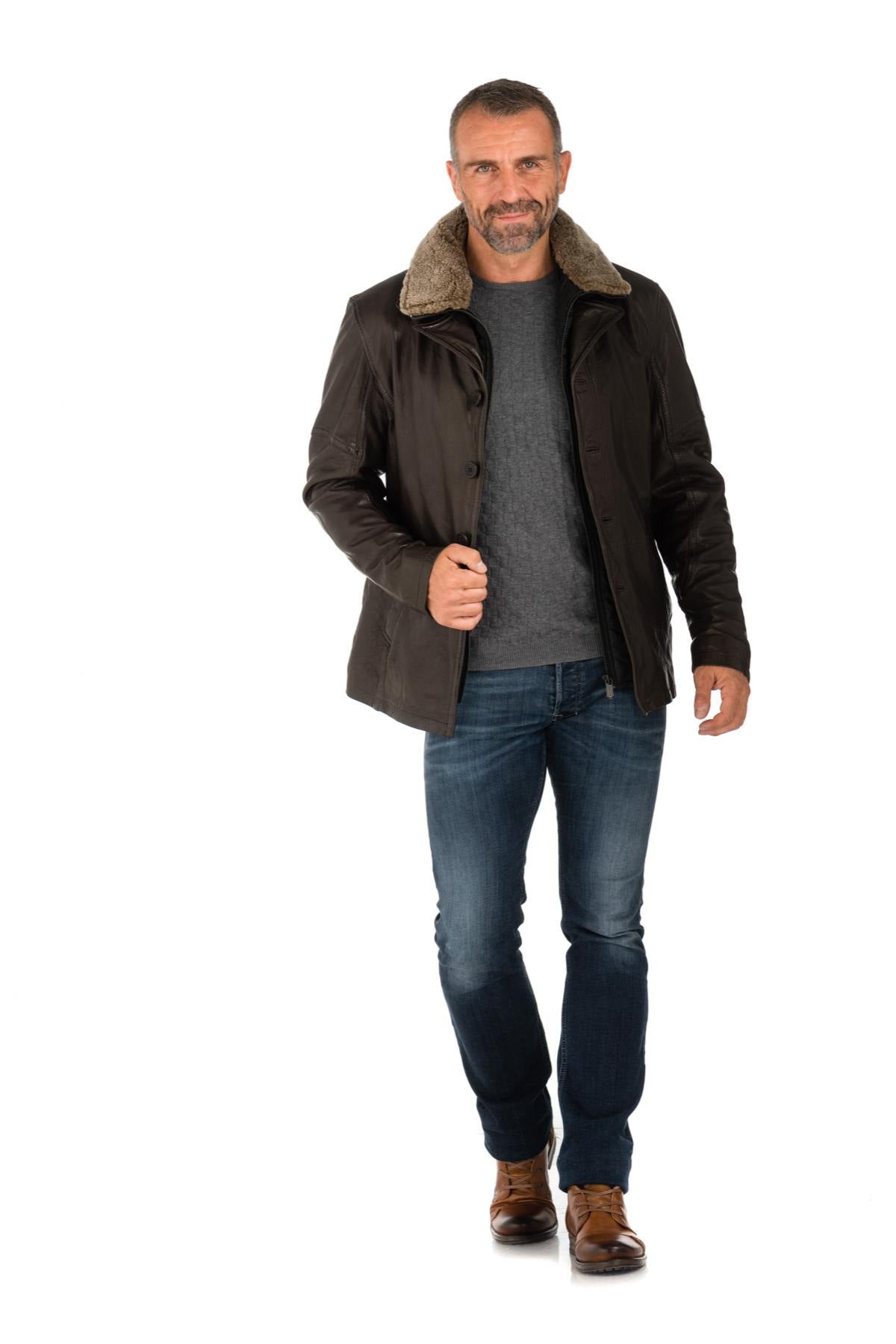  Men's sheepskin leather jacket with lambswool collar - Image n°2