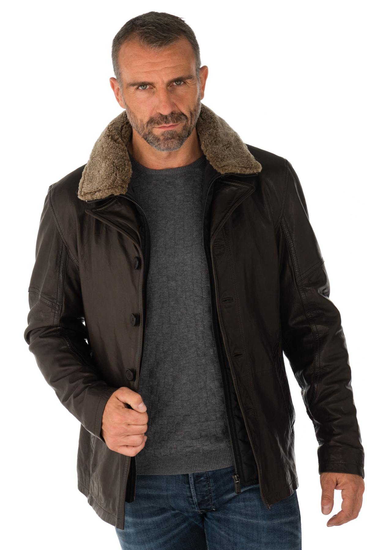  Men's sheepskin leather jacket with lambswool collar - Image n°4