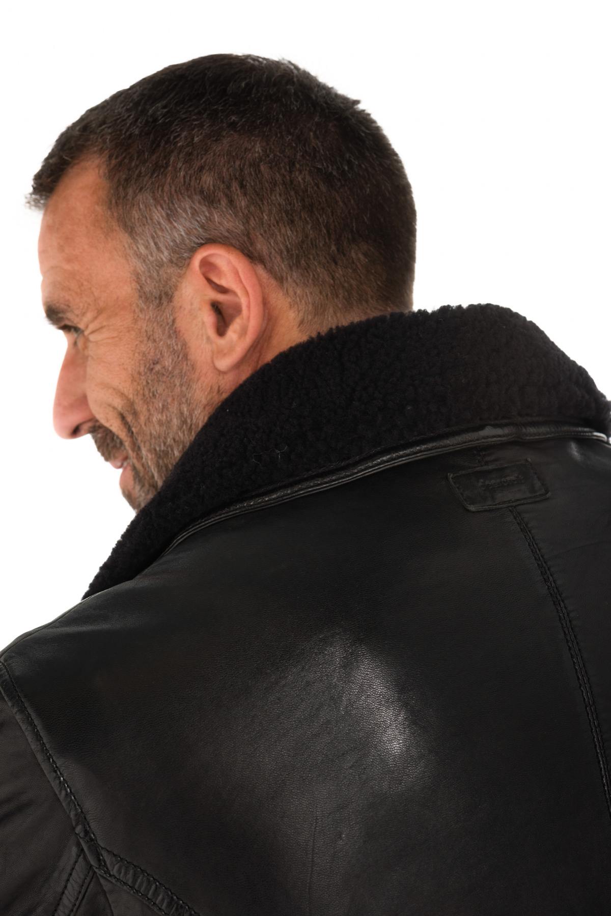 Black sheepskin leather jacket with wool collar - Image n°8