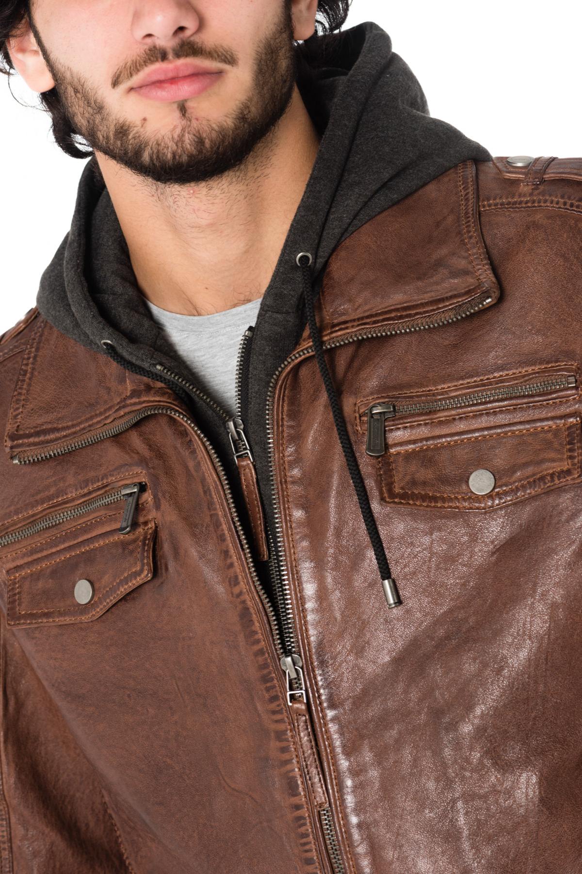 Lambskin leather jacket with sweat-effect hood - Image n°4