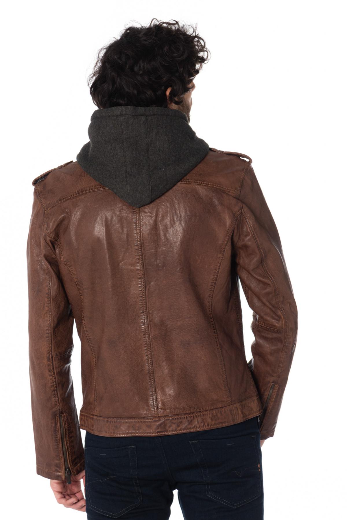 Lambskin leather jacket with sweat-effect hood - Image n°6