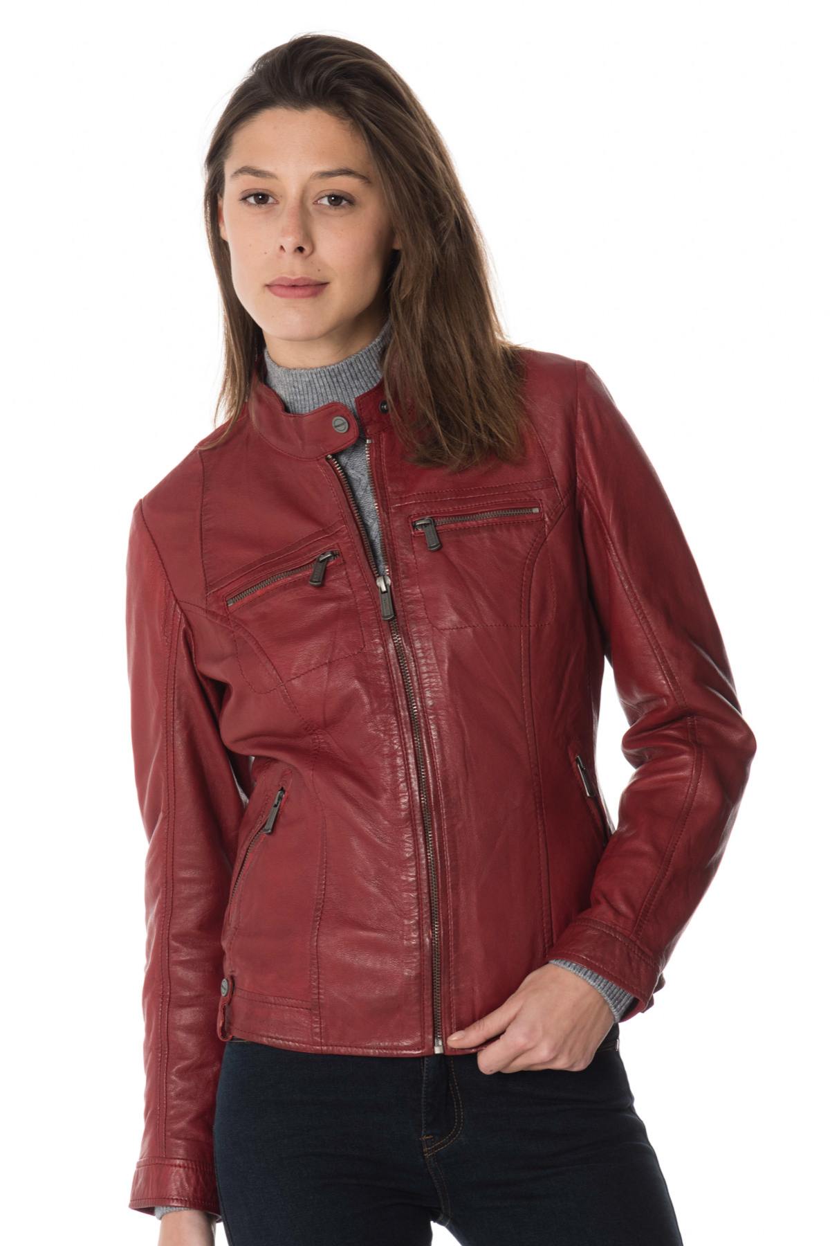 Women's red sheepskin leather jacket - Image n°3