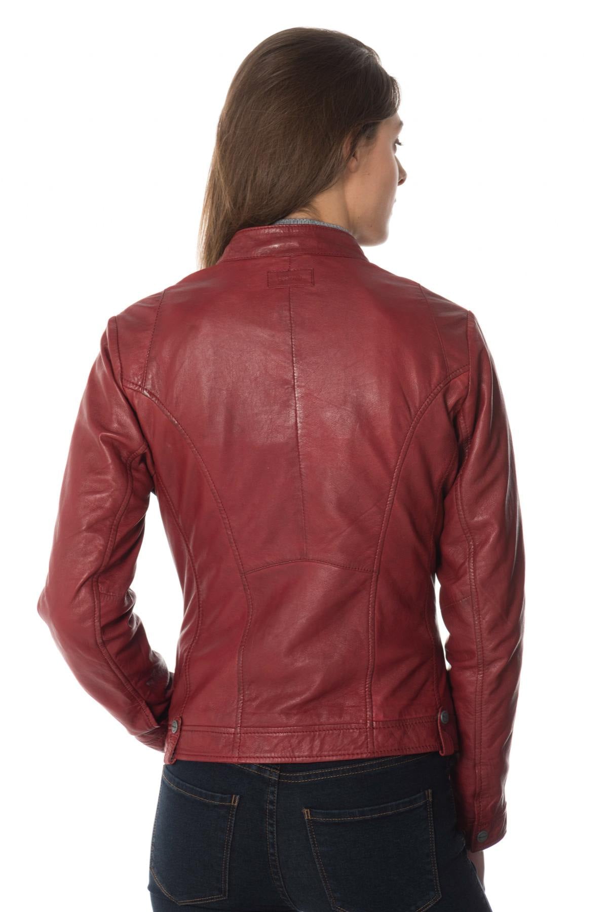 Women's red sheepskin leather jacket - Image n°7