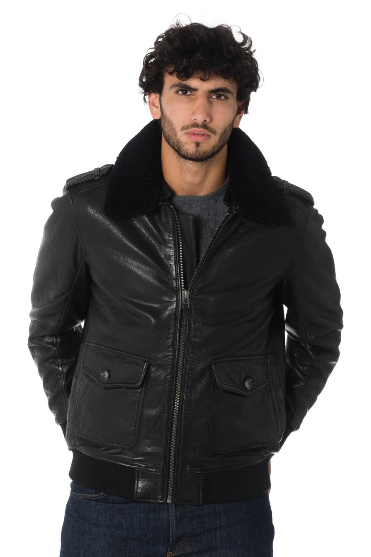 Men's black lambskin aviator - Image n°1