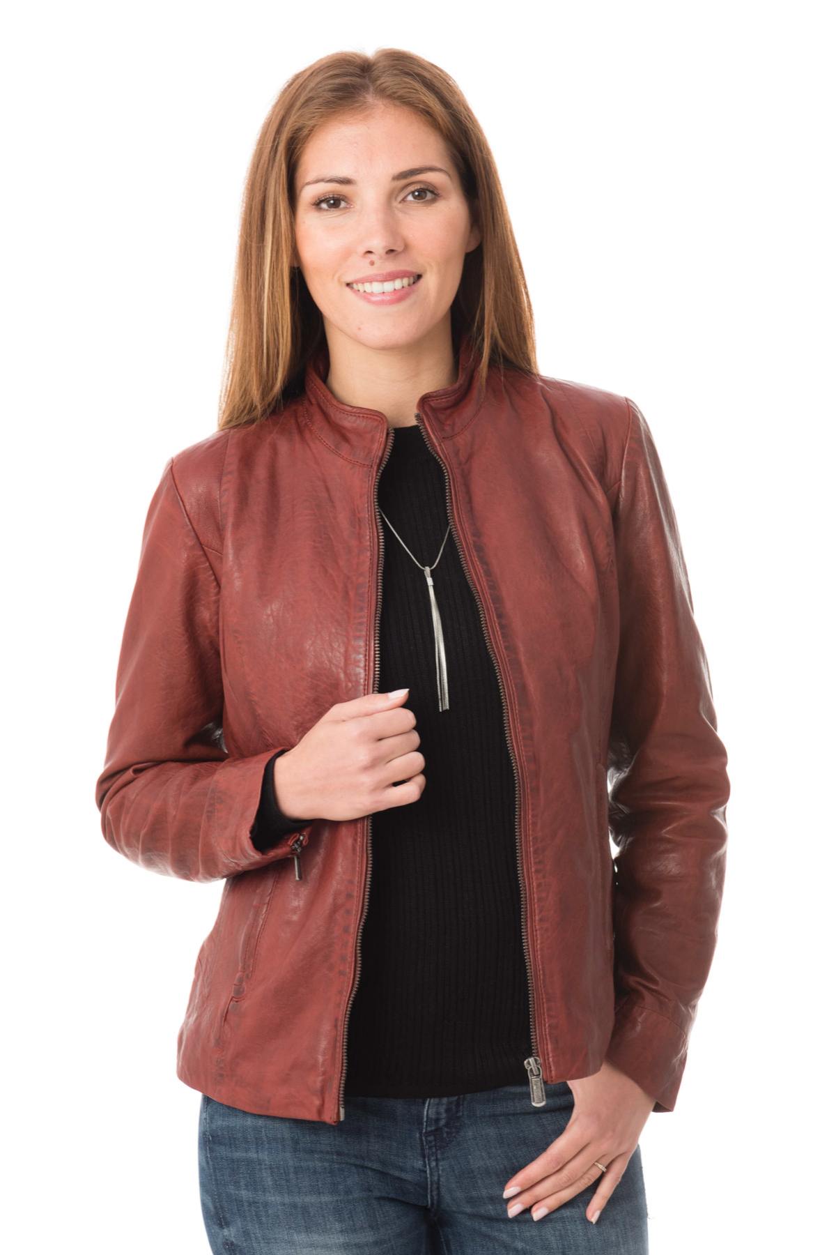 Women's red lambskin leather jacket - Image n°3