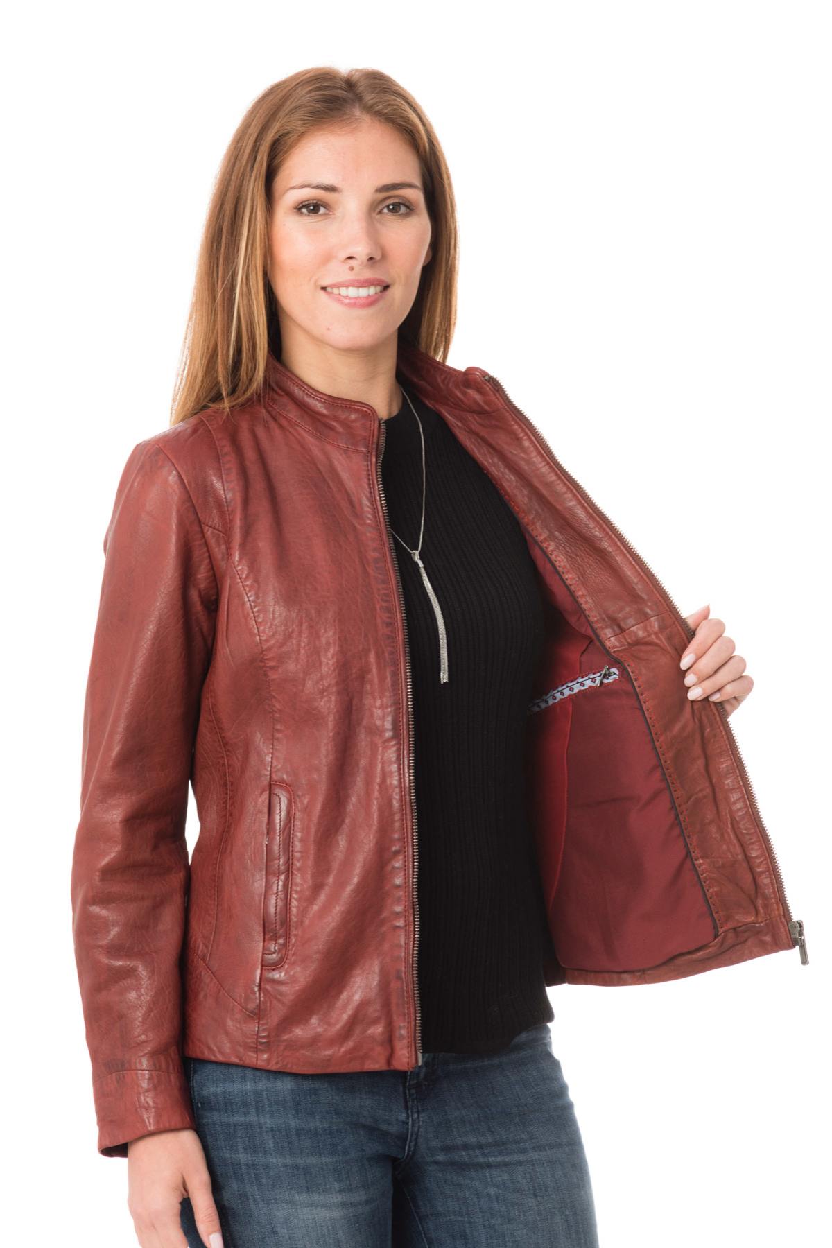 Women's red lambskin leather jacket - Image n°4