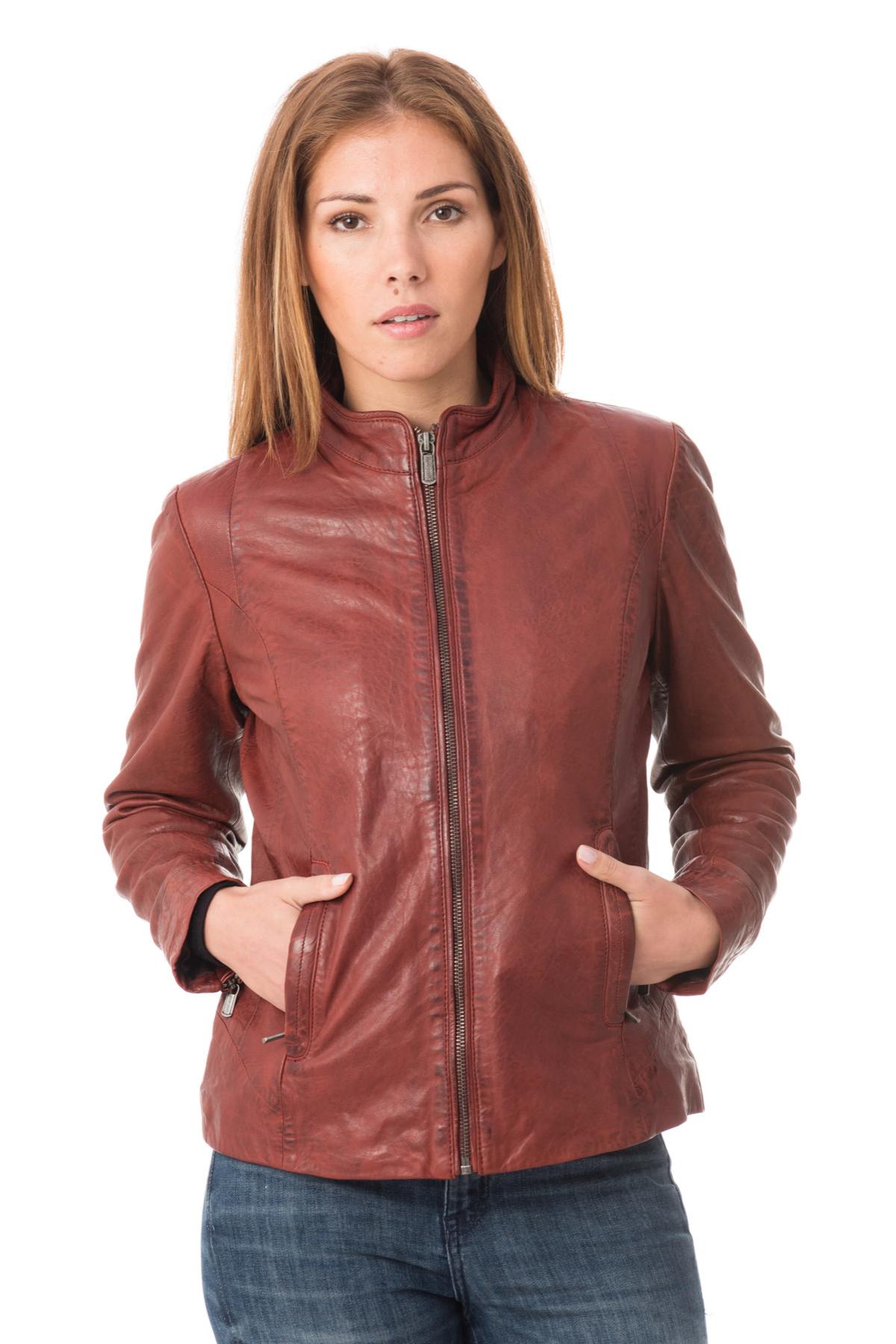 Women's red lambskin leather jacket - Image n°1