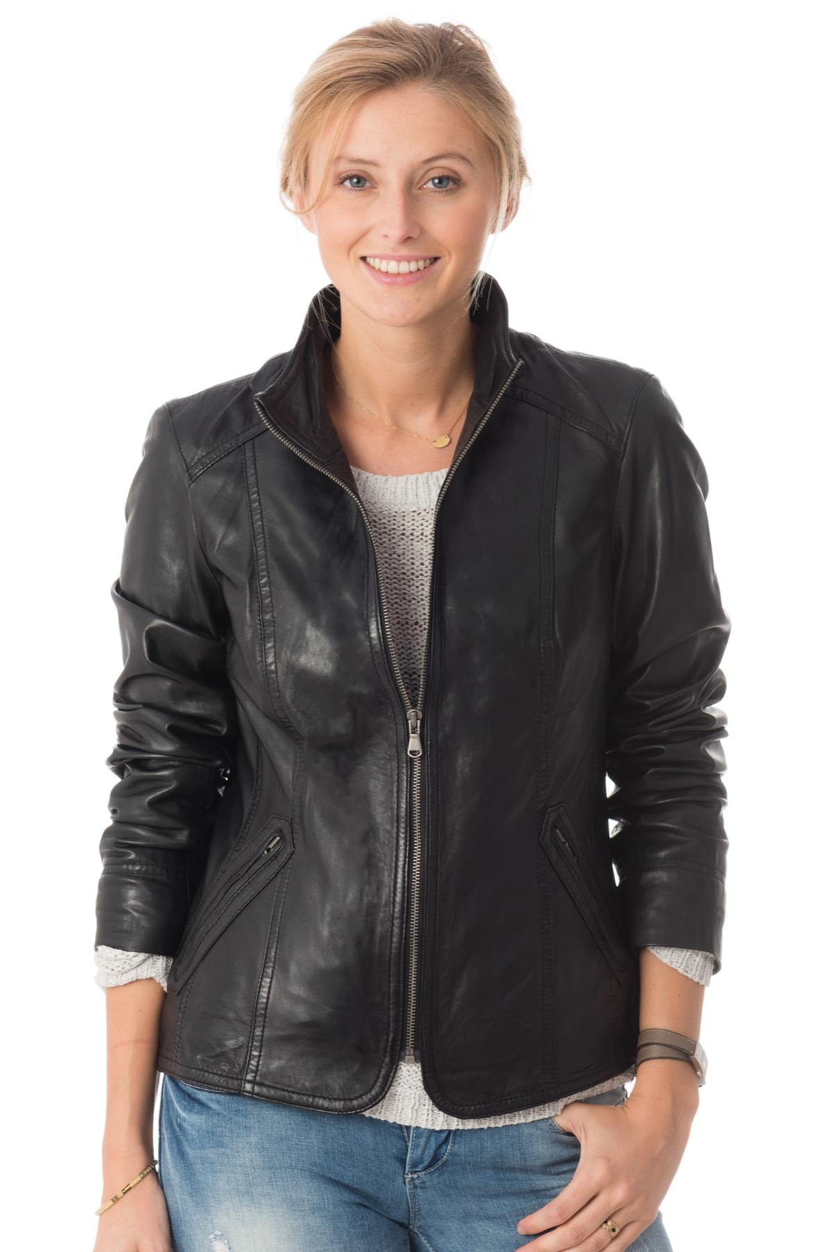 Existenz black sheepskin leather jacket - Image n°1