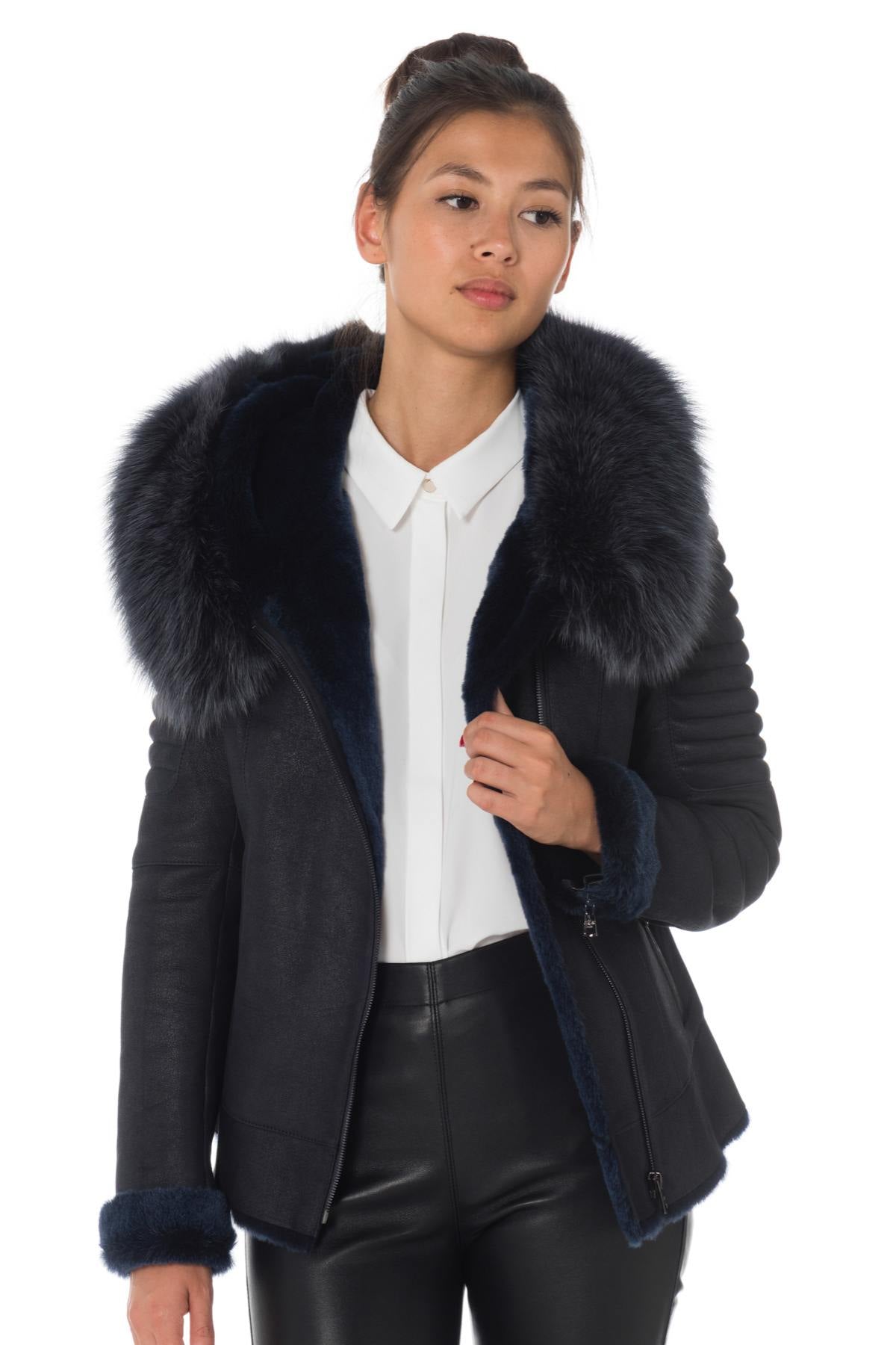 Shearling jacket with blue fox fur - Image n°3