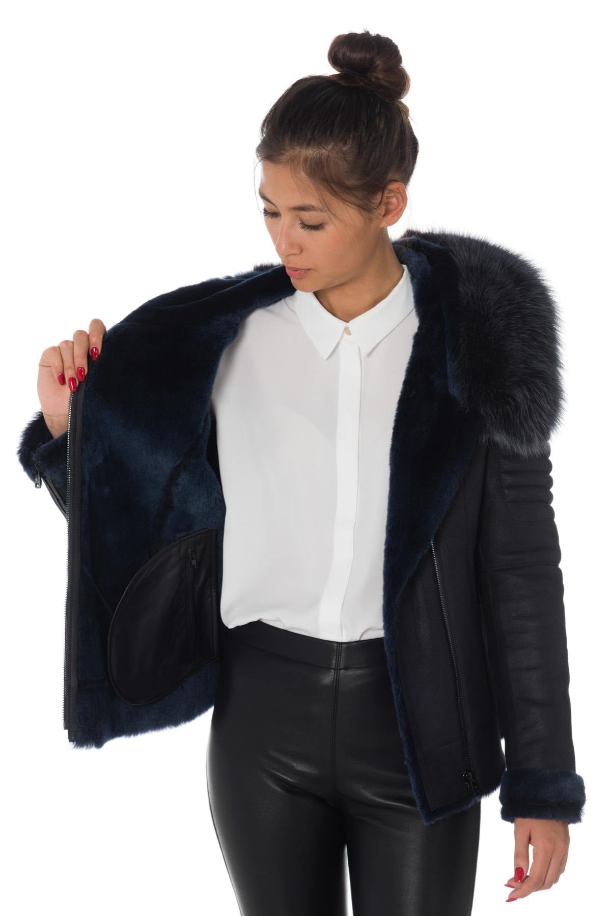 Shearling jacket with blue fox fur - Image n°5