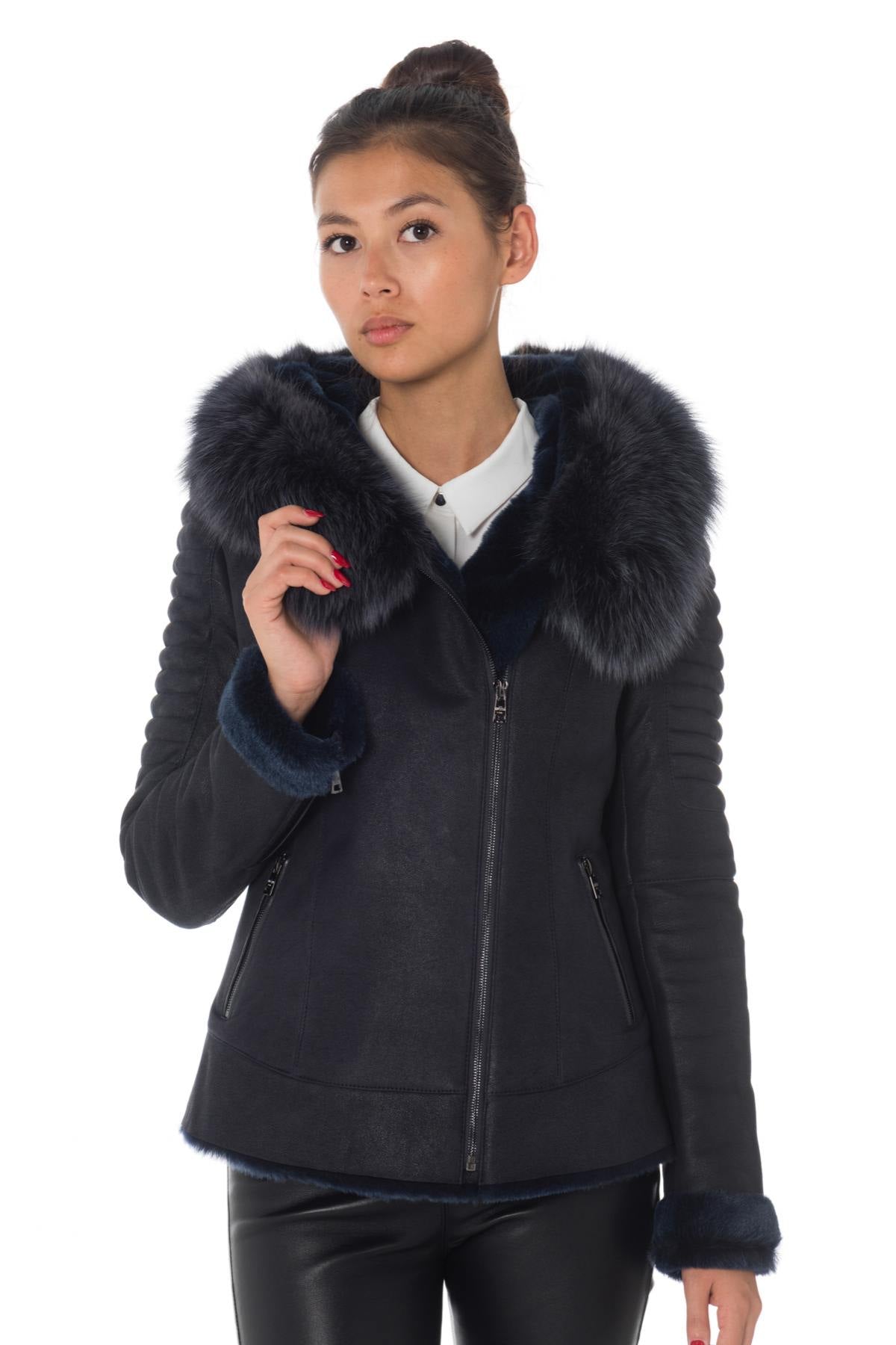 Shearling jacket with blue fox fur - Image n°1