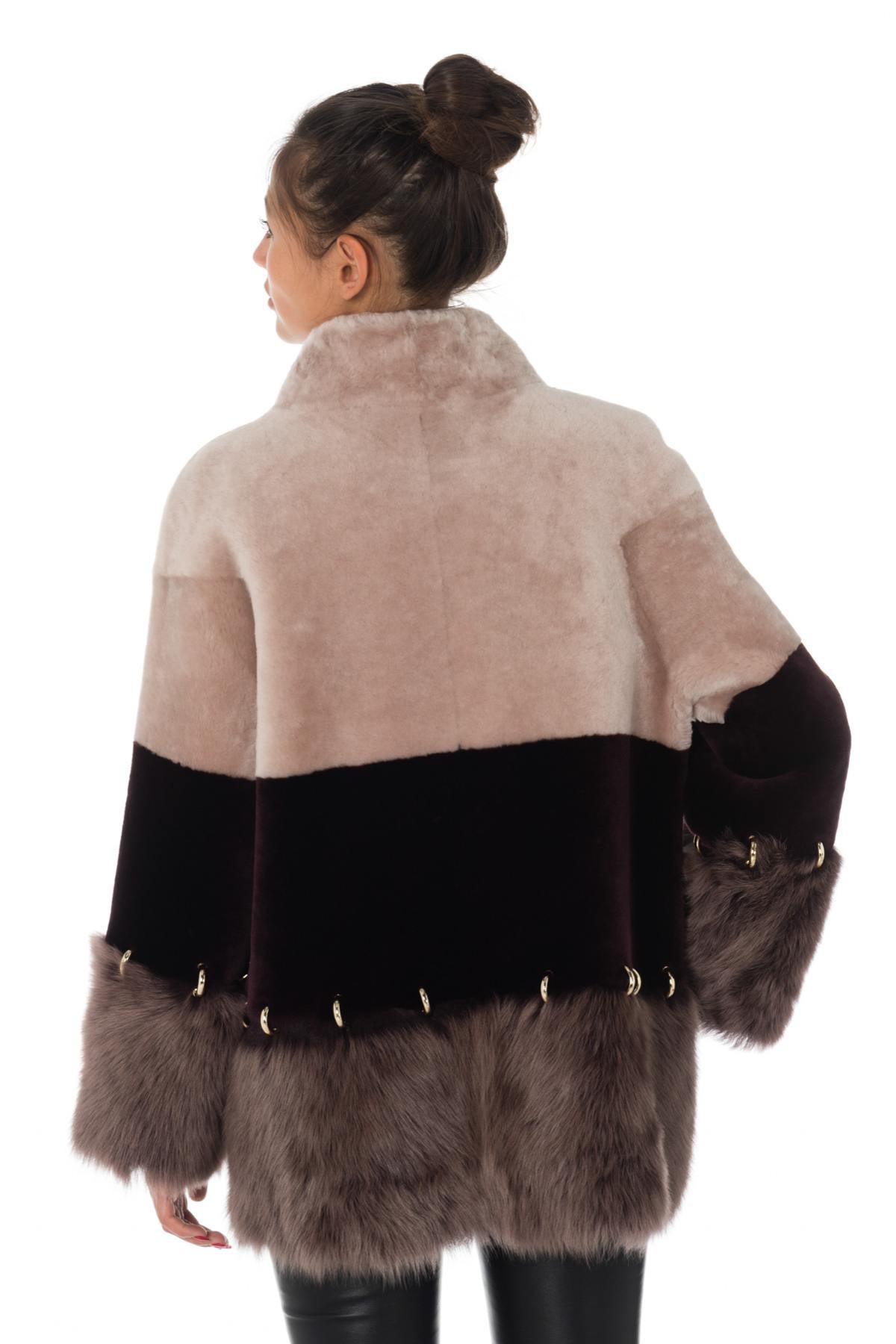 Women's pink and burgundy sheep fur jacket - Image n°8