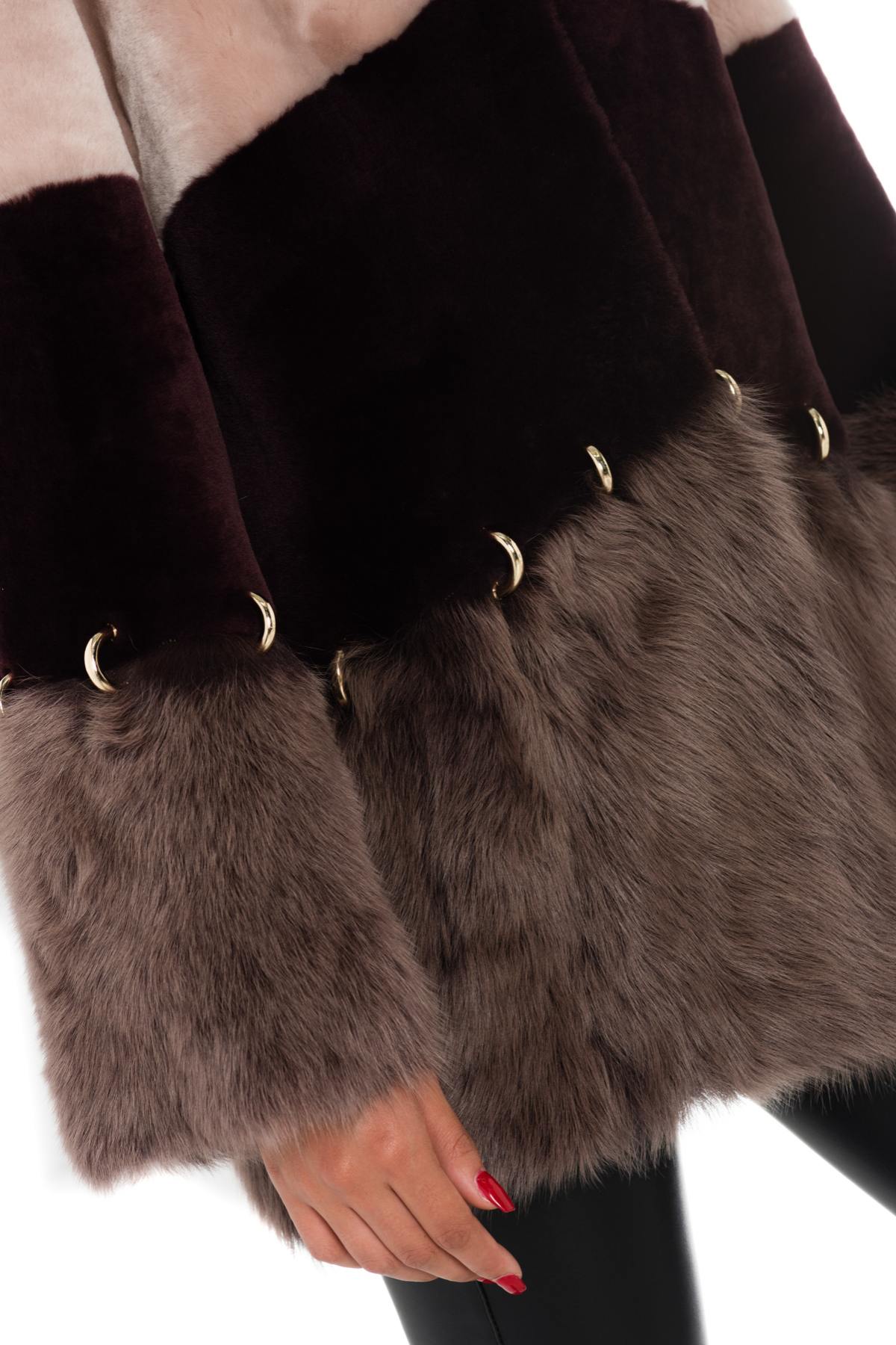 Women's pink and burgundy sheep fur jacket - Image n°4