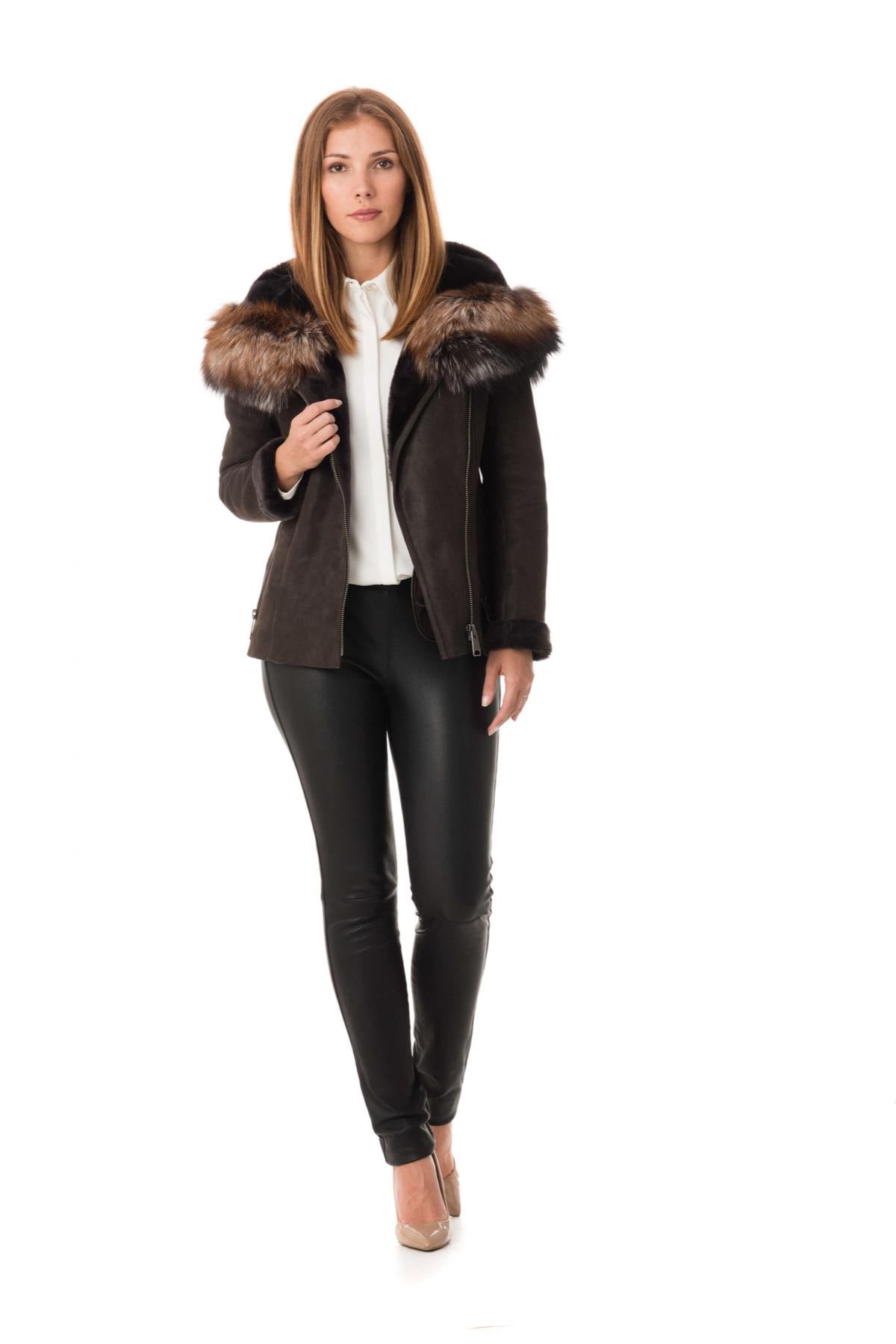 Hooded shearling with fox fur - Image n°4