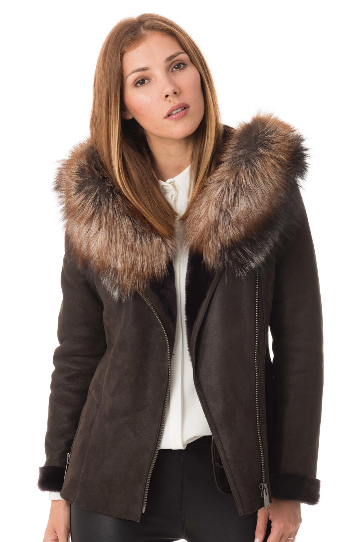 Hooded shearling with fox fur - Image n°1