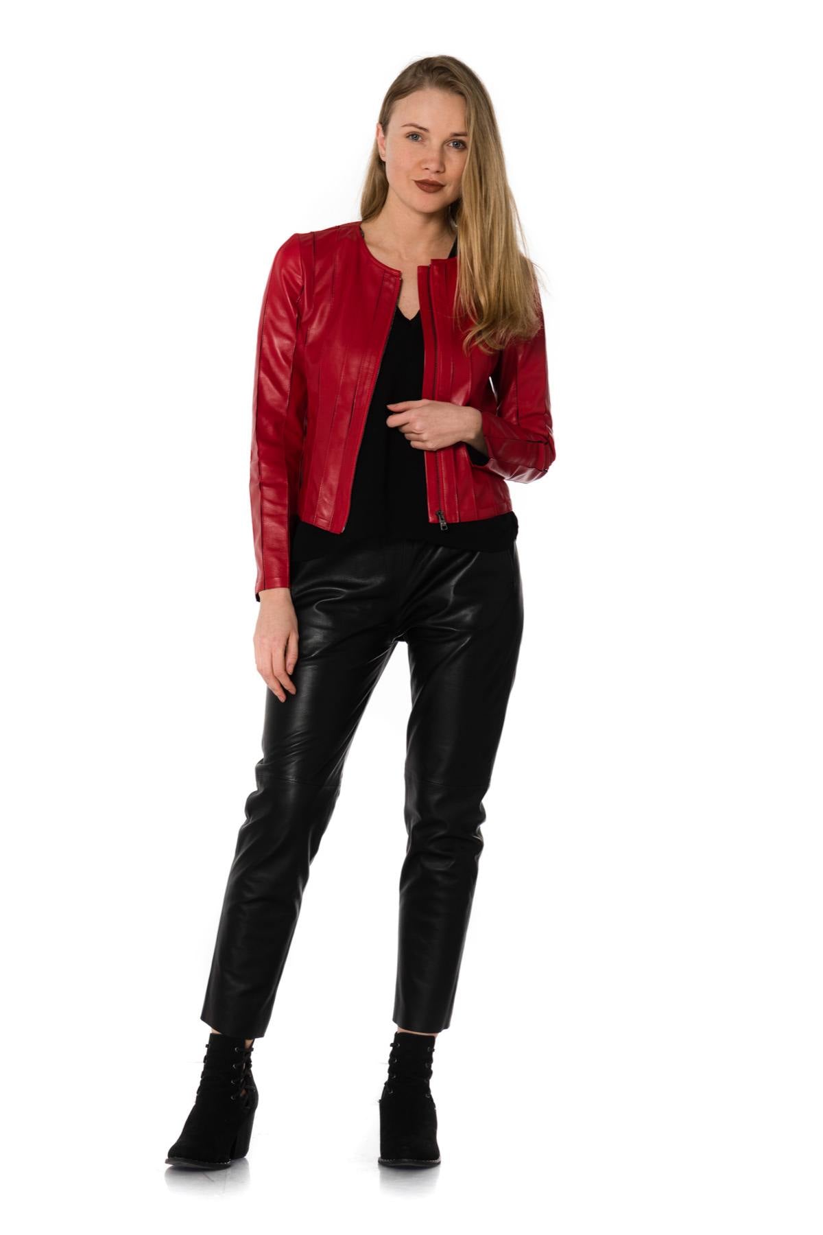 Chic red leather jacket - Image n°2