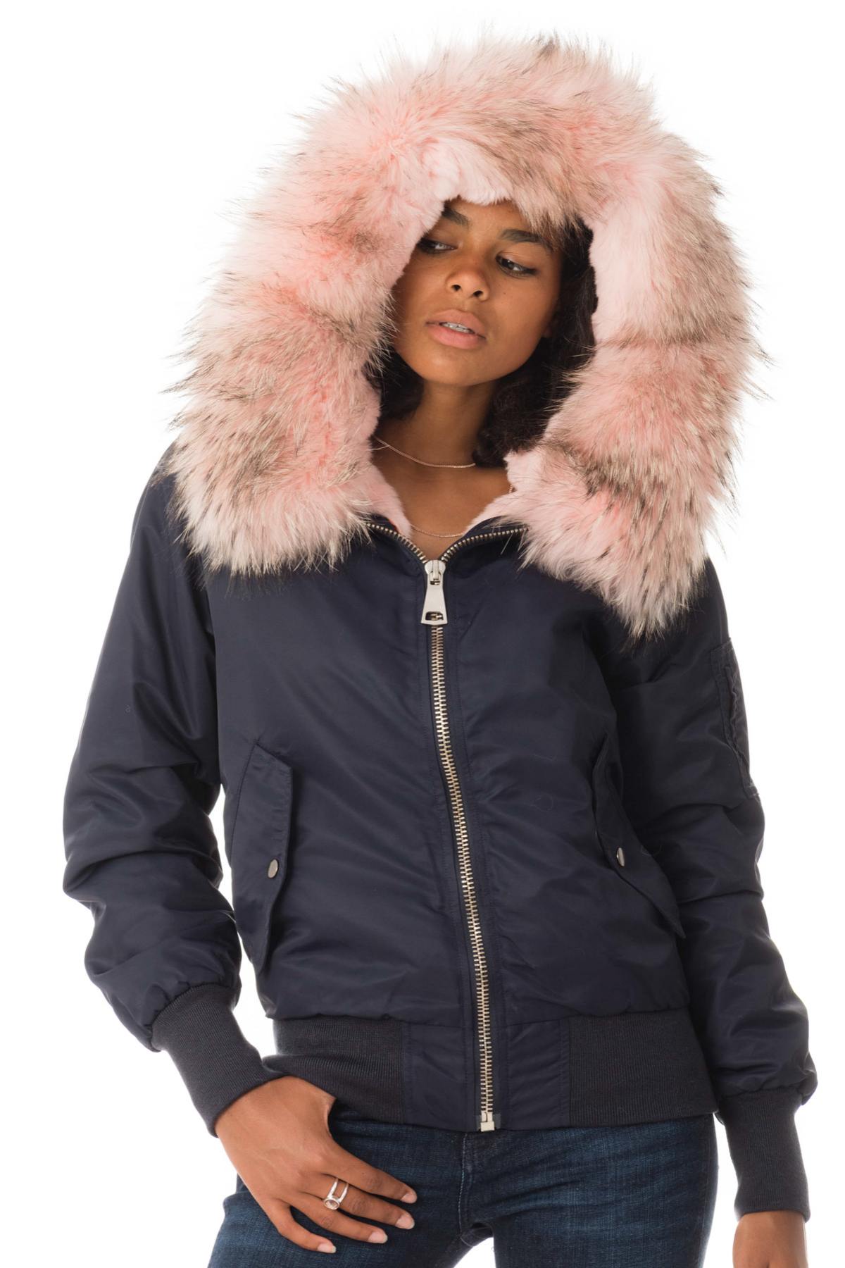 Navy blue bomber with pink fur - Image n°3