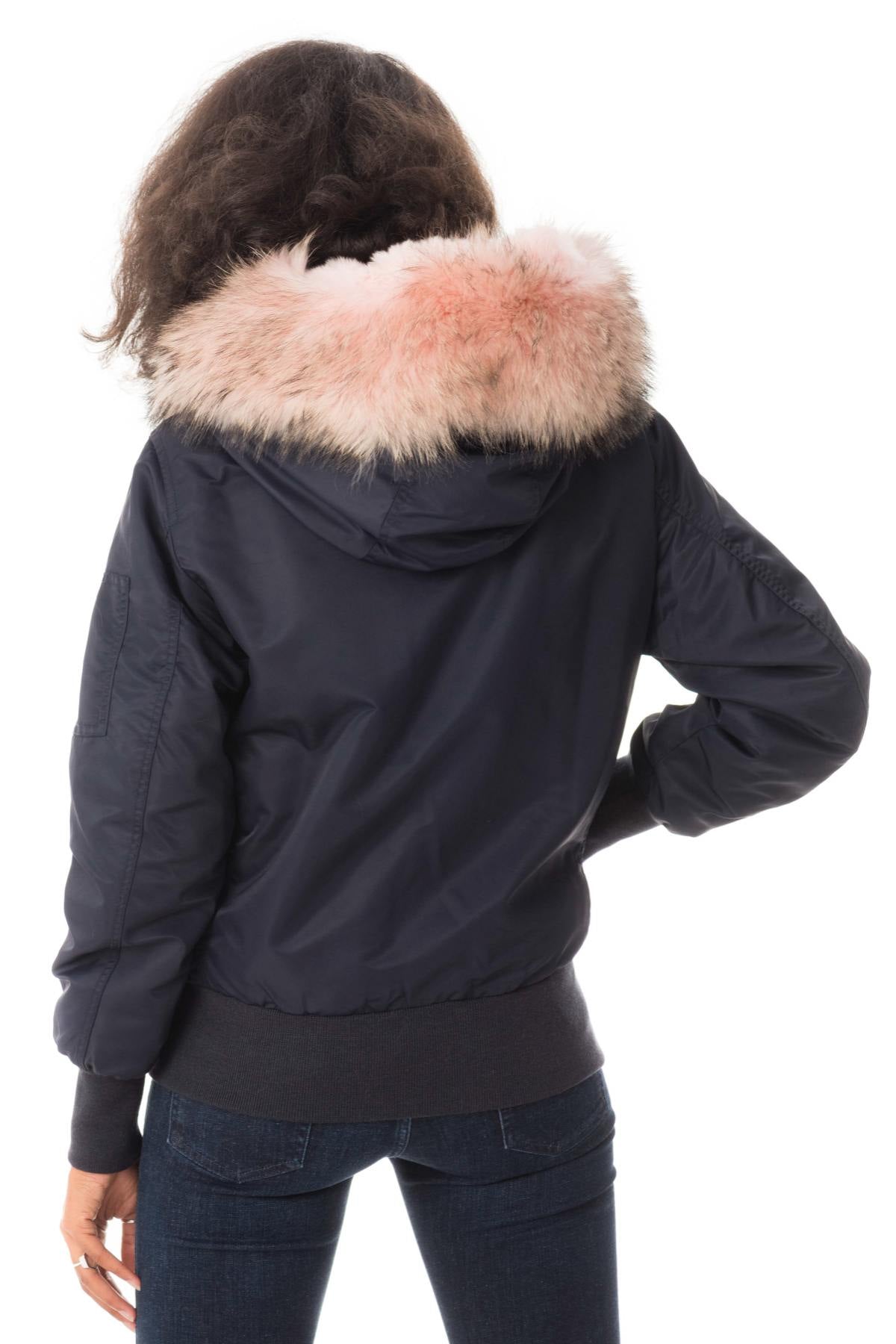 Navy blue bomber with pink fur - Image n°6