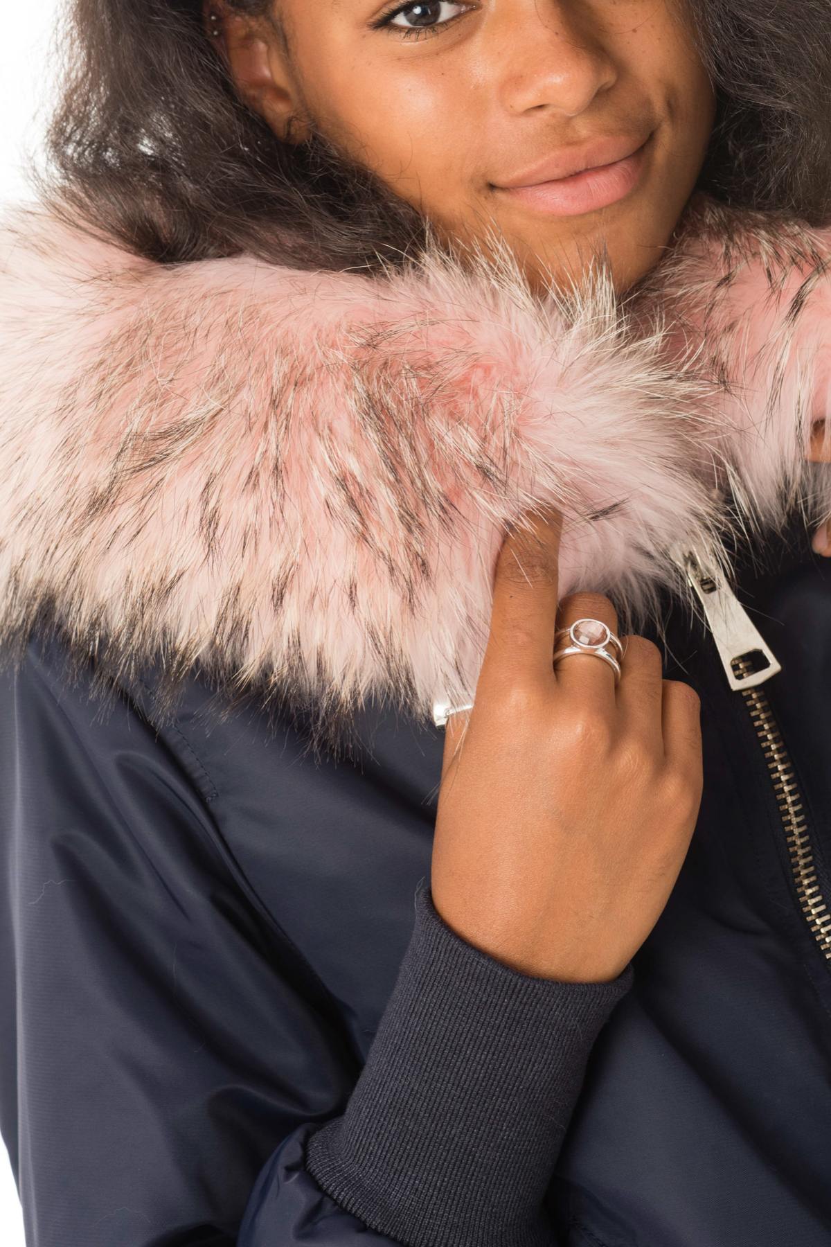 Navy blue bomber with pink fur - Image n°8